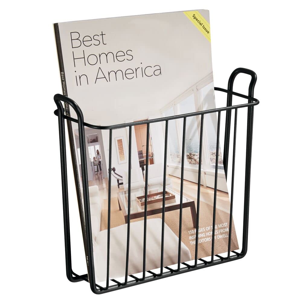mDesign Metal Wall Mount Decorative Magazine Rack Organizer Bin Holder, Basket for Living Room
