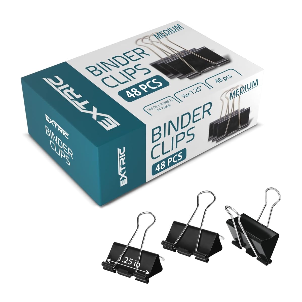 Binder Clips - 48 Medium Binder Clips, 1.25 Inch Black Paper Clamps, File Clip for Home, Office and