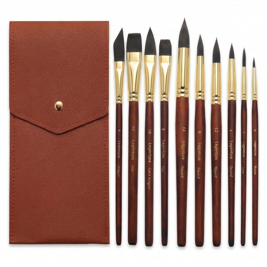 Legentura Professional Watercolor Brushes - 10 Pcs Synthetic Squirrel Watercolor Paint Brush Set