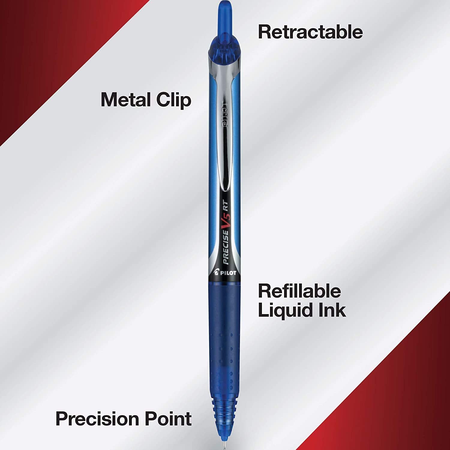 PILOT Precise V5 RT Rollerball Pens, Blue, Pack of 14