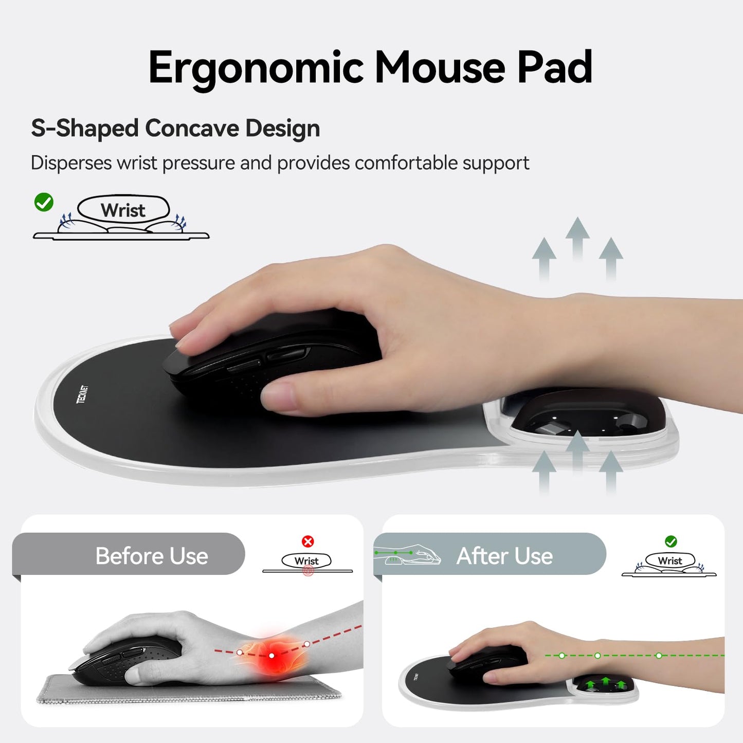 TECKNET Gel Mouse Pad with Wrist Support, Ergonomic Mouse Pad, Gray