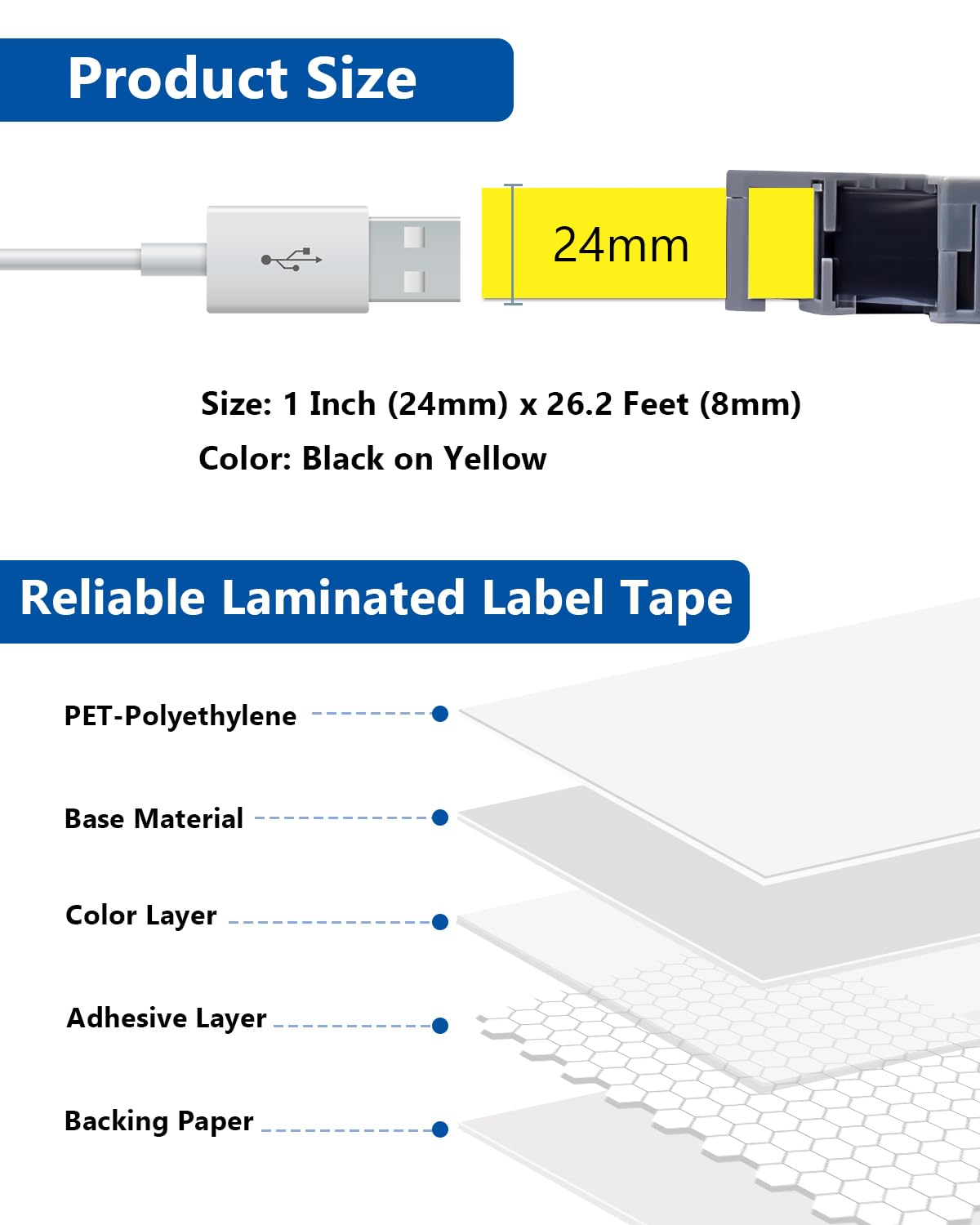 Labelwell 24mm 0.94 Laminated Black on Yellow