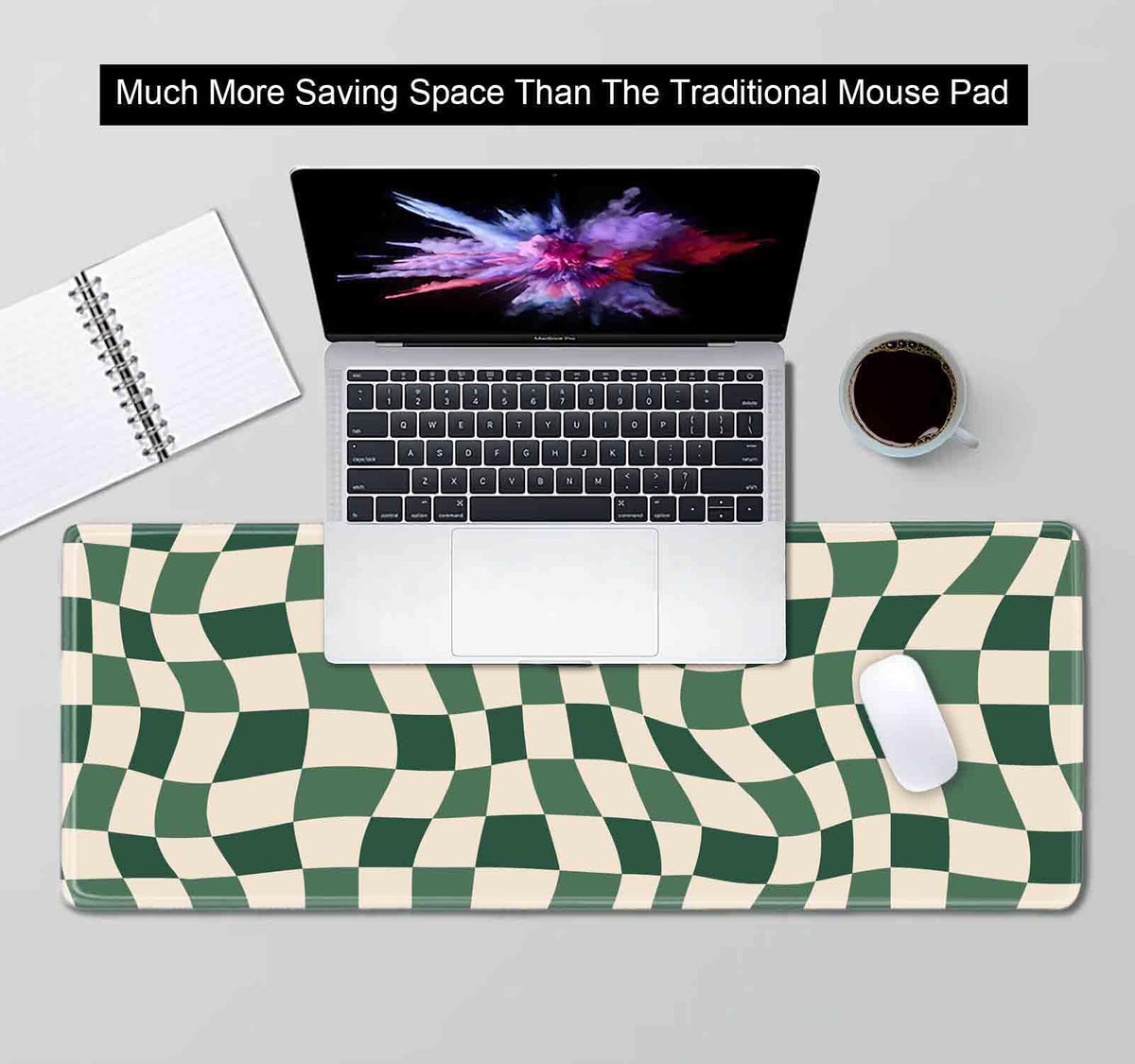 SXCKANG Sage Green Checkered Desk mat, Retro Boho Extra Large Mouse Pad, Abstract Wavy Desk