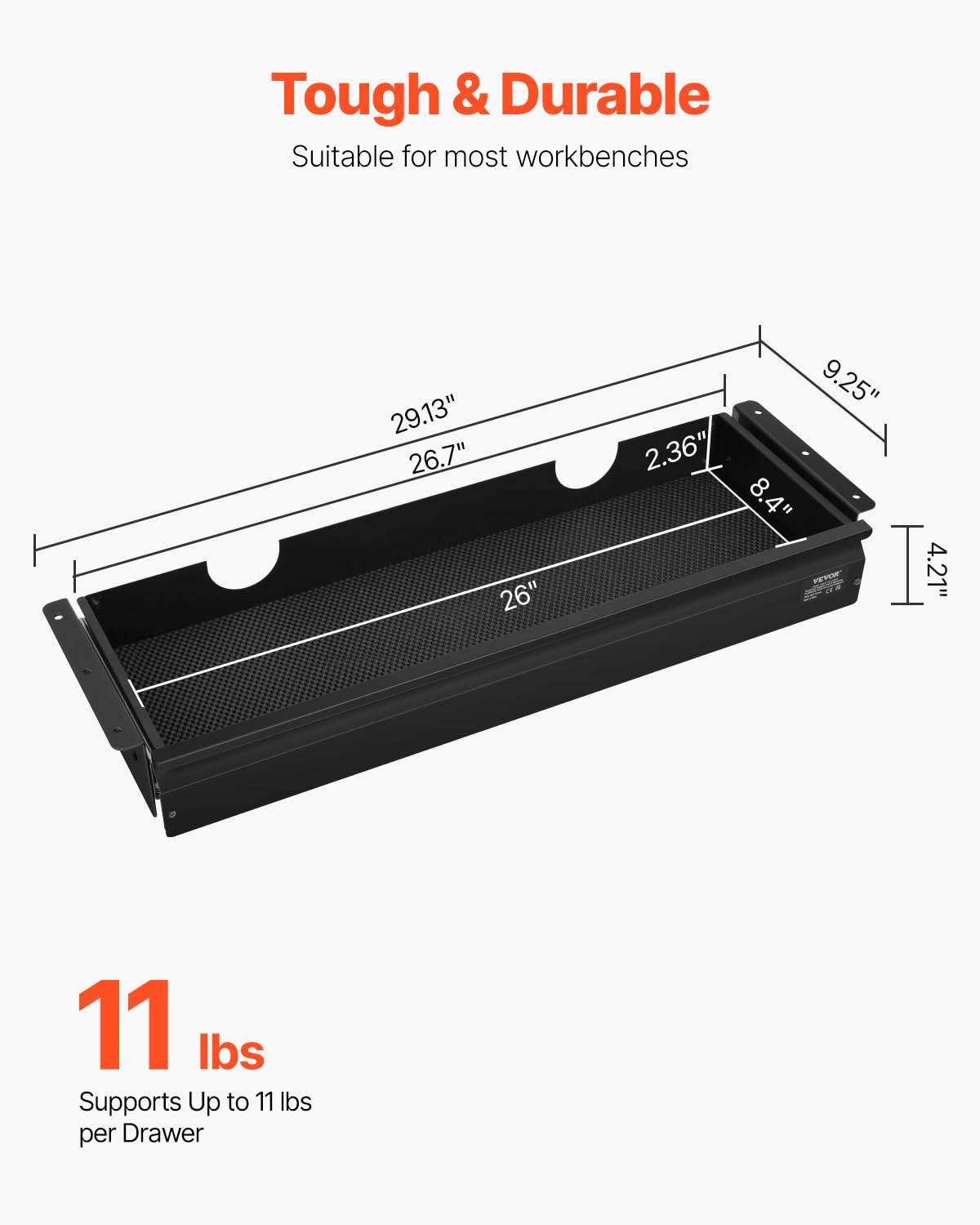 VEVOR Under Desk Drawer Slide Out, 26 inch Under Desk Mounted Pull-out Drawer Attachment, Hidden