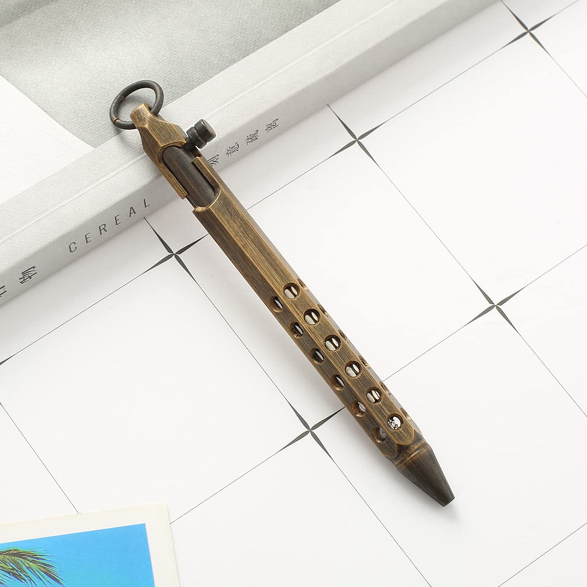 SMOOTHERPRO Solid Brass Bolt Action Pen with Extra Refill Hexagonal Six Edge Hollow Out Grip for