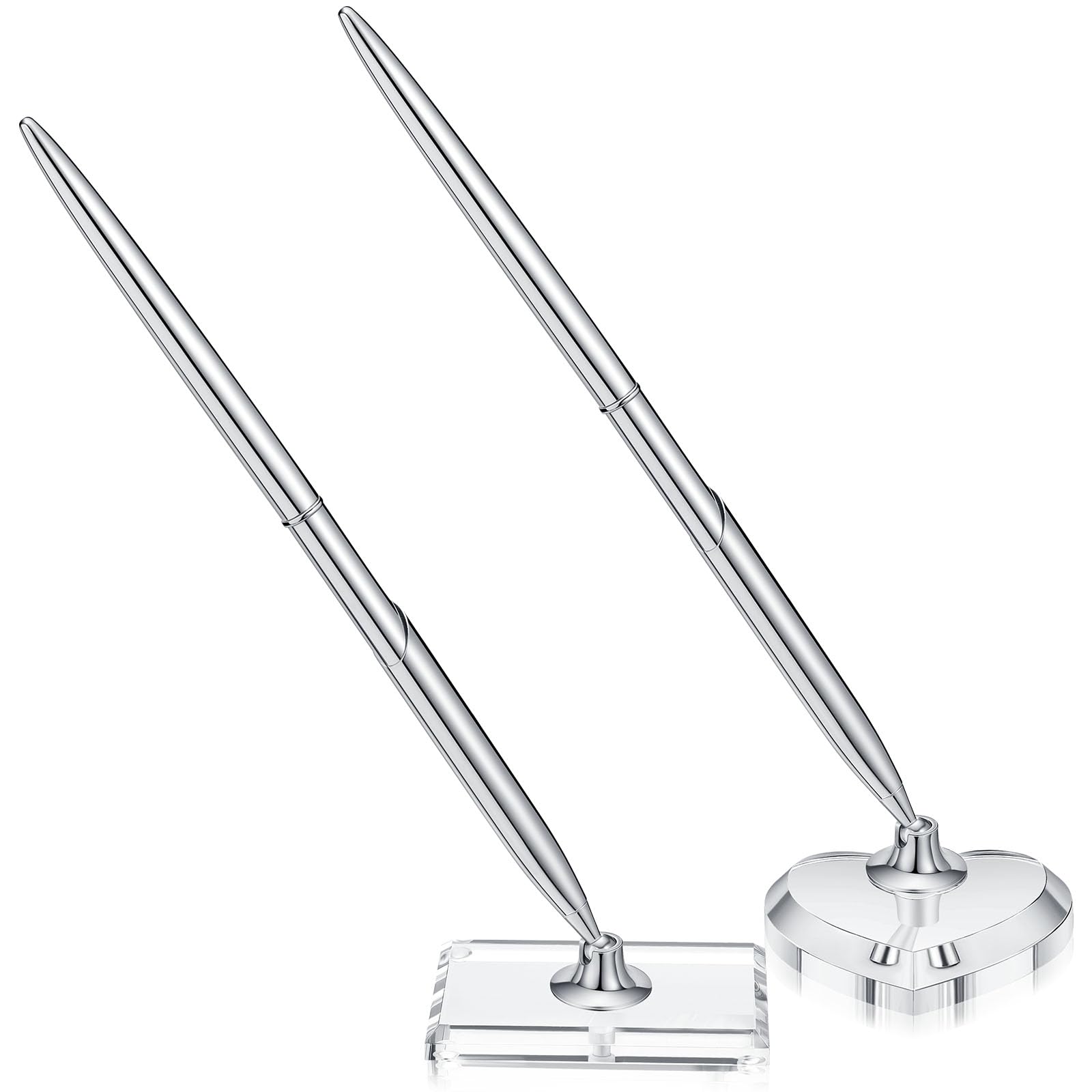 Chinco 2 Sets Silver Guest Pen and Stand, Including 2 Guest Silver Metal Writing Pens with Black