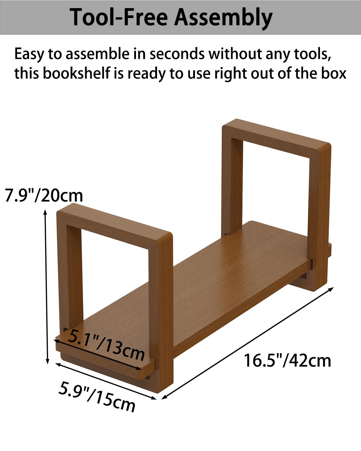 100% Solid Wood Adjustable Desktop Bookshelf, Retro Tabletop Bookshelf, Desk Shelf for Living Room