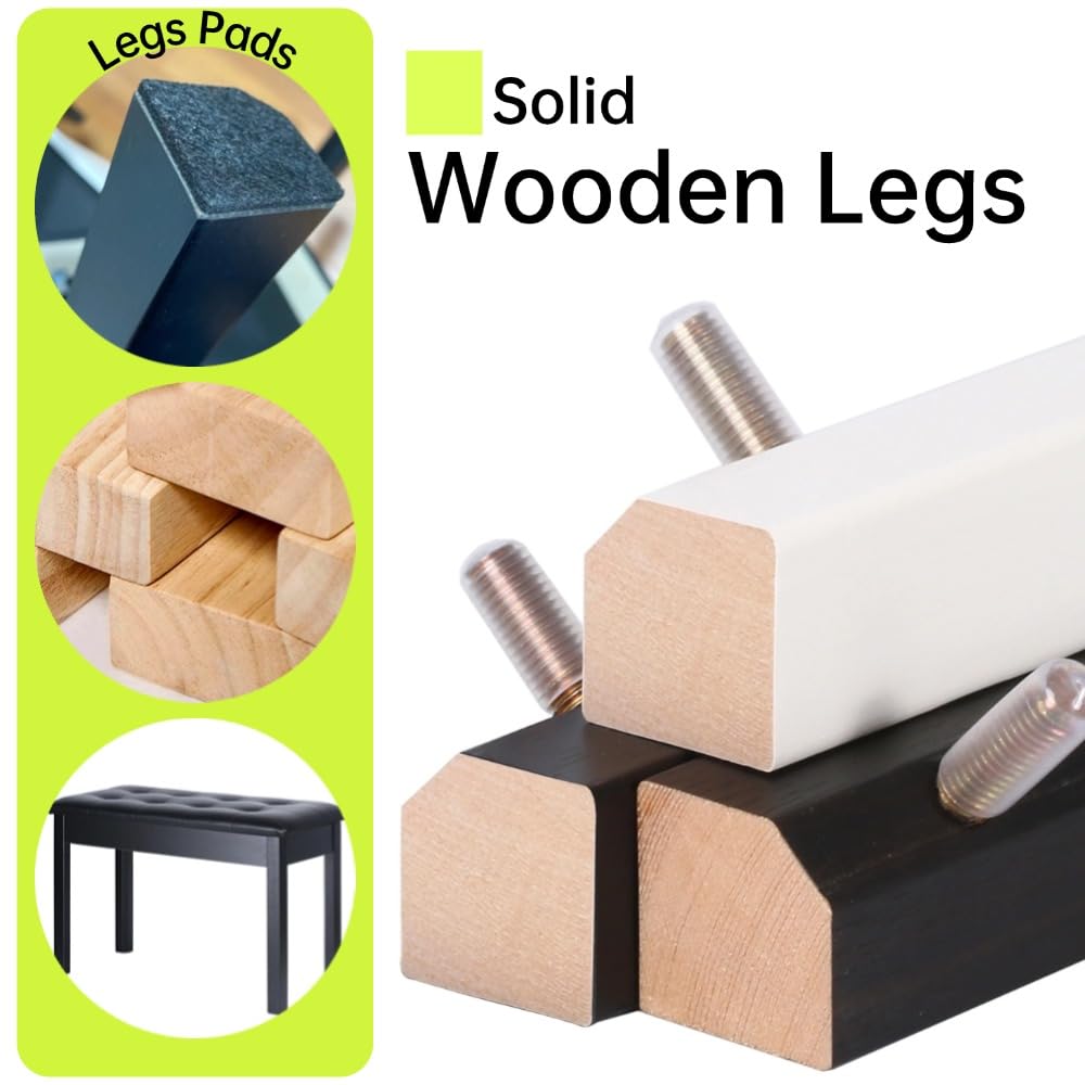 Sanpuli Solid Wood Duet Piano Bench with Storage, Piano Stool and Padded Cushion, Keyboard Bench