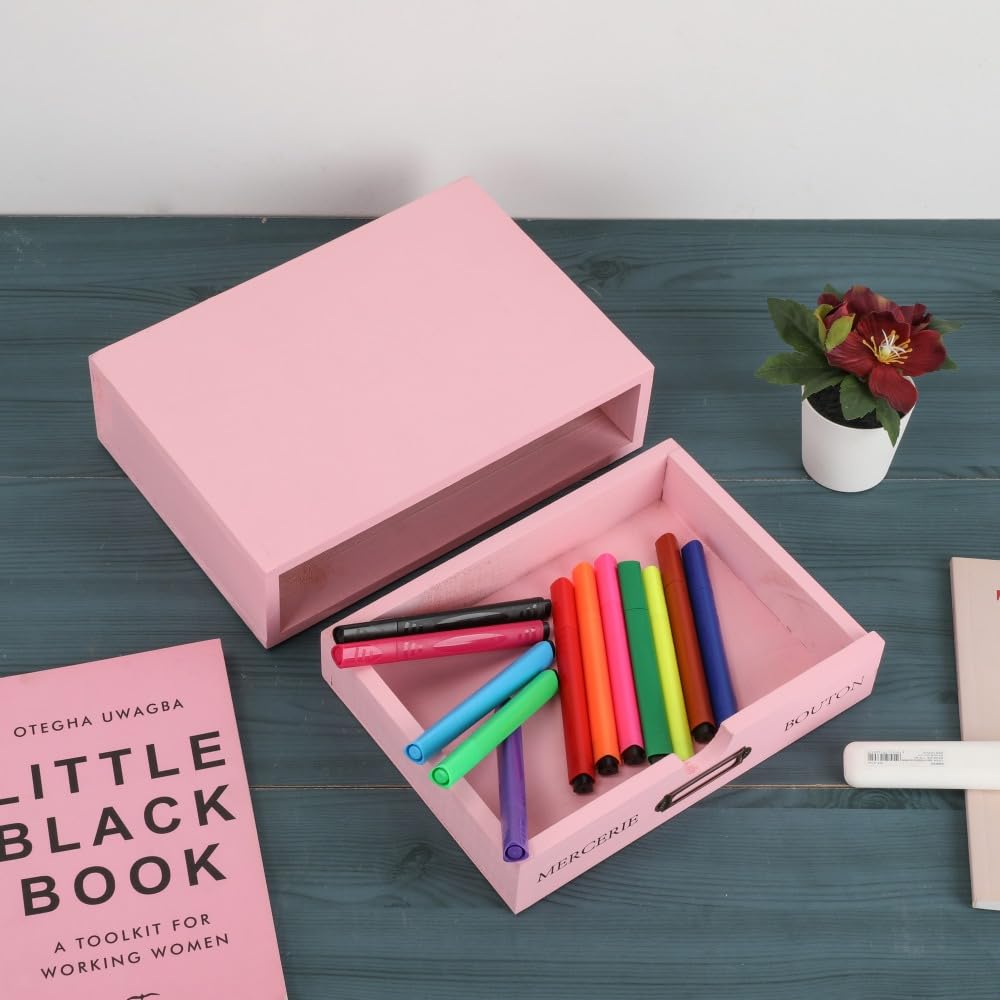 BoxSkivra Wooden Drawers Pink Wood Desktop Organizer with Drawers
