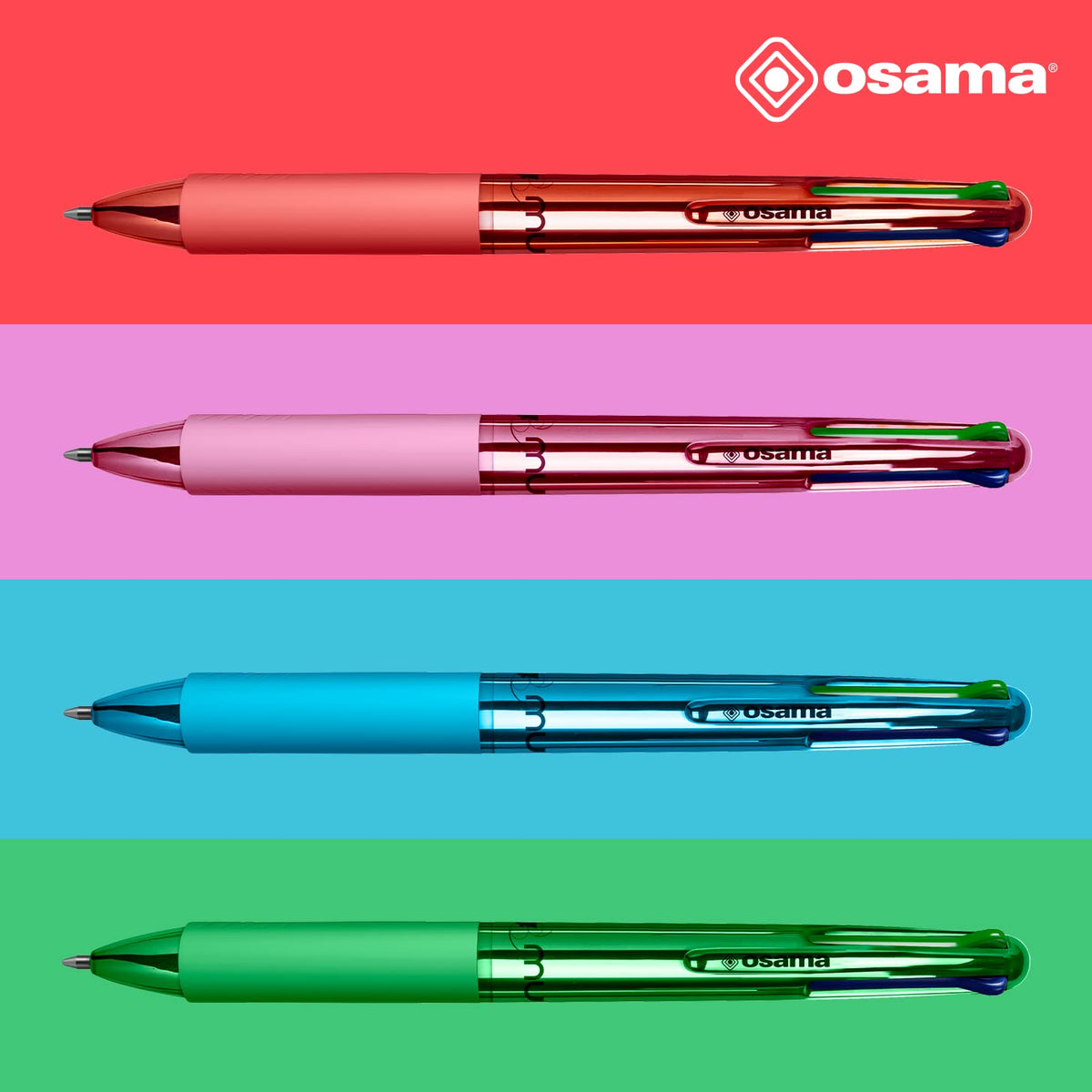 OSAMA 4 Multi - Set of Retractable Ballpoint Pens 4 Colours 4 Colours 0.1mm Ballpoint Pens with