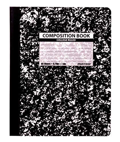 Mintra Office Composition Books - Sturdy Flexible Cover (4 Pack, Black Marble Comp - College Ruled)