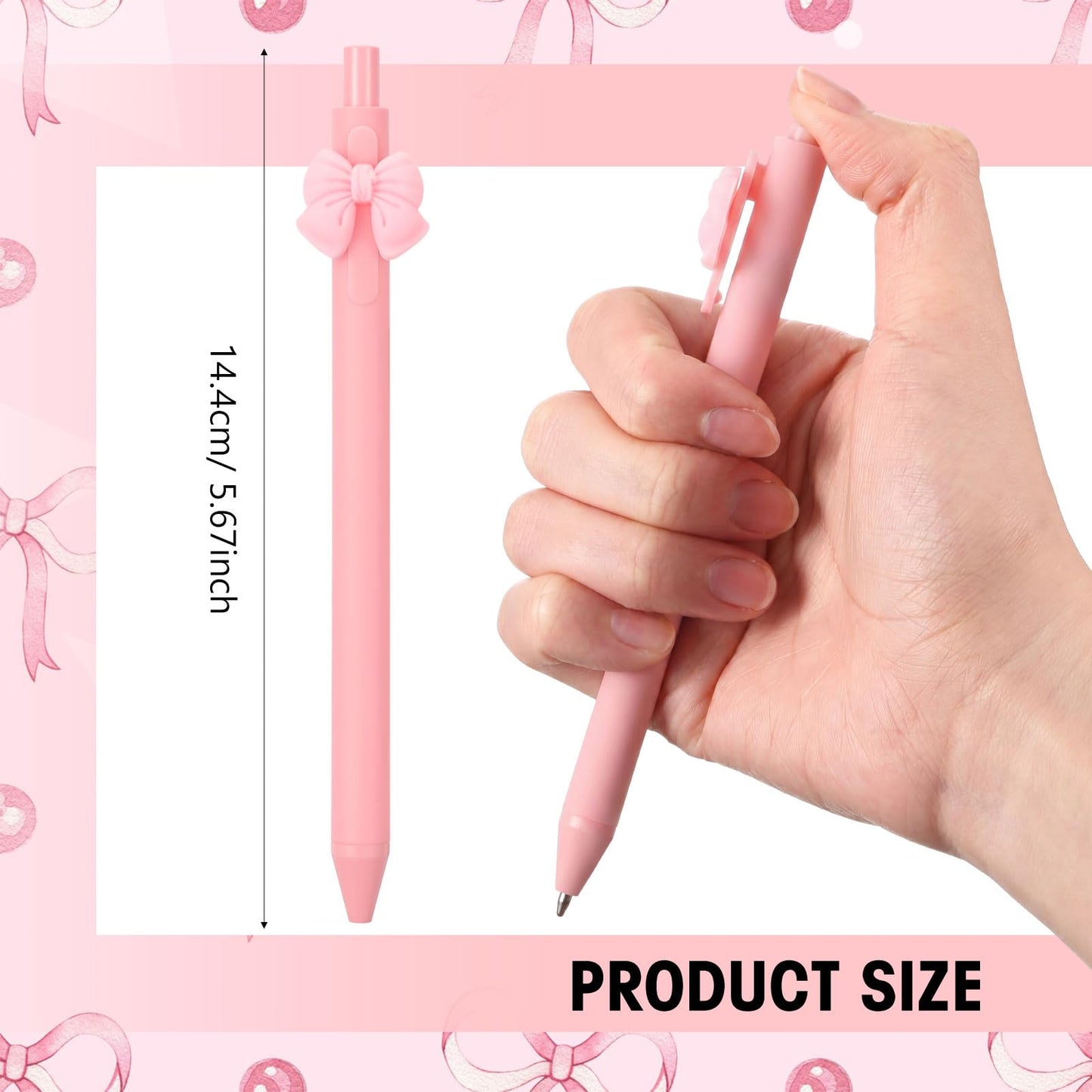 Fulmoon 50 Pcs Cute Pens Retractable 1.0mm, Light Pink Bow