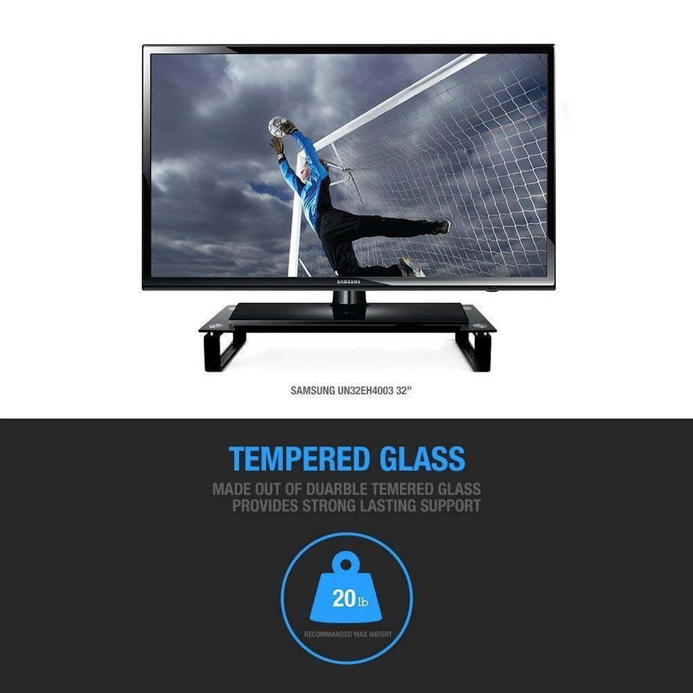 Eutuxia Type-S Black Tempered Glass Monitor Stand, TV, Laptop, Computer, All-In-One Desktop