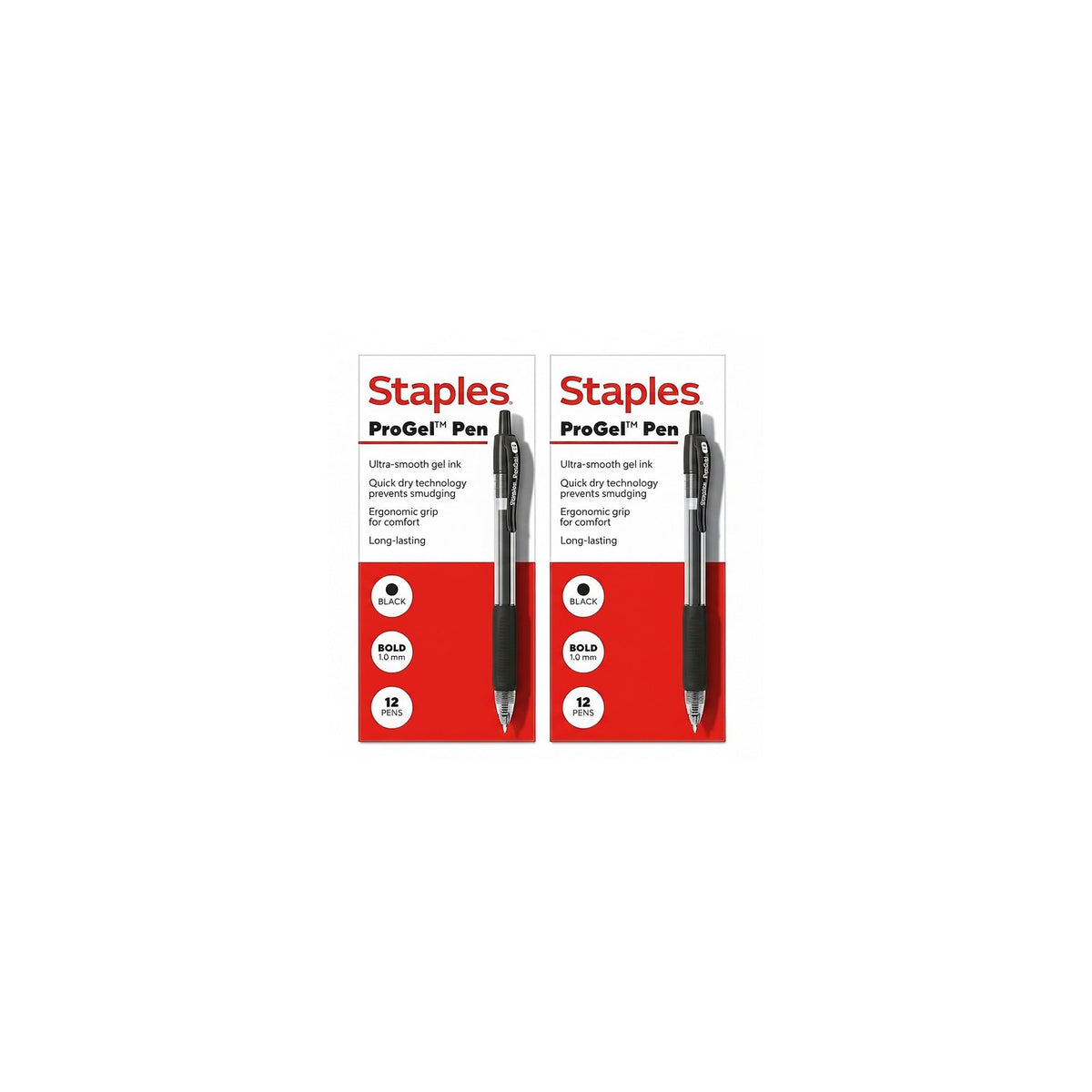 STAPLES ProGel Retractable Gel Pen, Bold Point, 1.0mm, Black Ink, 2/Pack