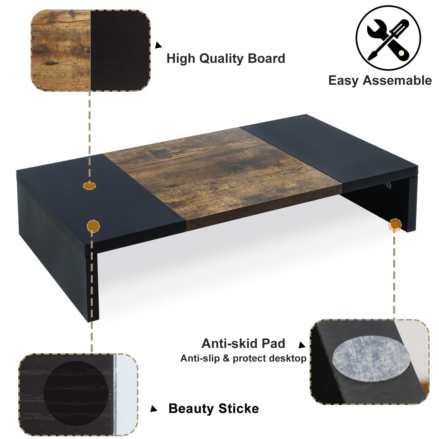 TEAMIX 20 inch Monitor Riser, Sturdy Wood Desktop Riser for TV/PC/Laptop/Printer, TV Riser Stand