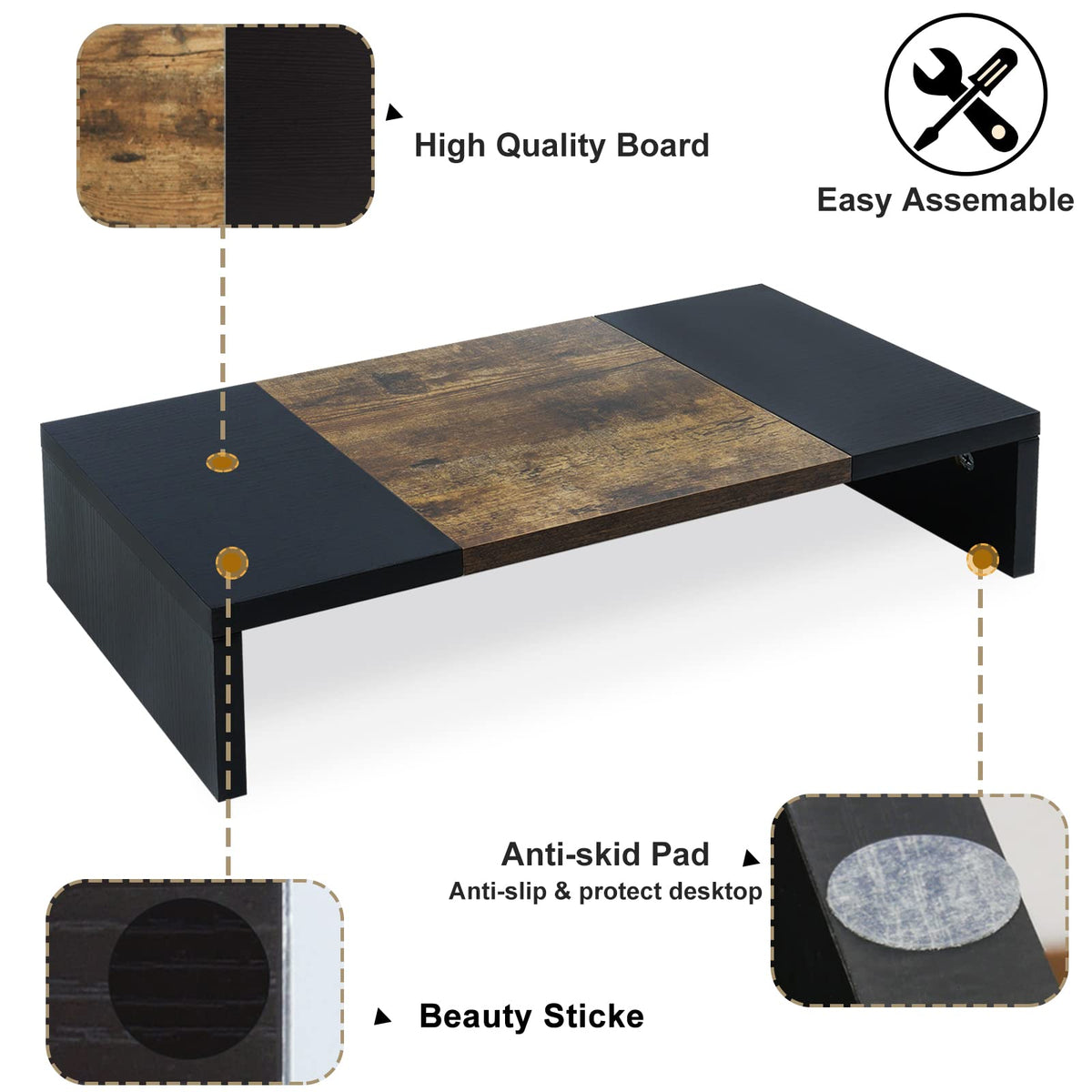TEAMIX 20 inch Monitor Riser, Sturdy Wood Desktop Riser for TV/PC/Laptop/Printer, TV Riser Stand