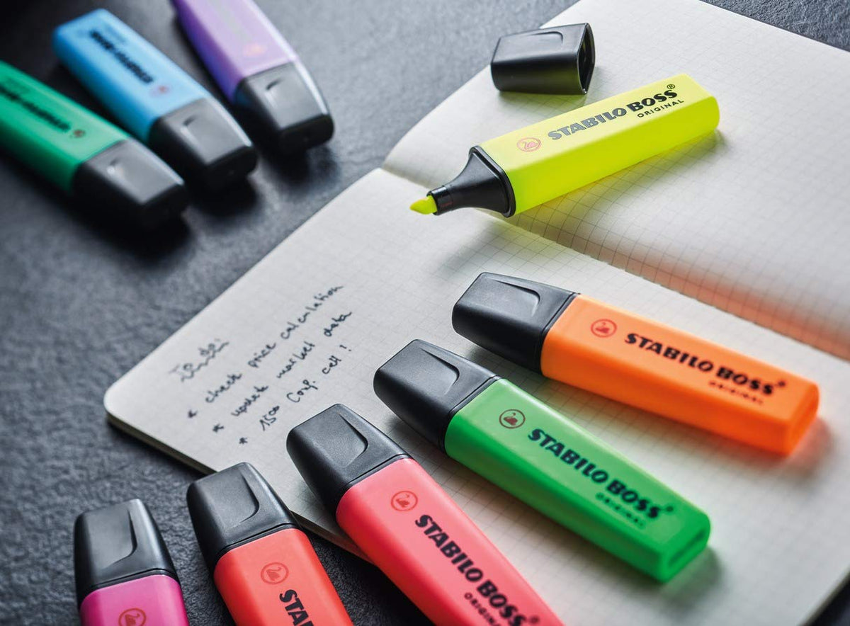 STABILO Highlighter BOSS ORIGINAL - Pack of 4 - Green, Pink, Orange, Yellow
