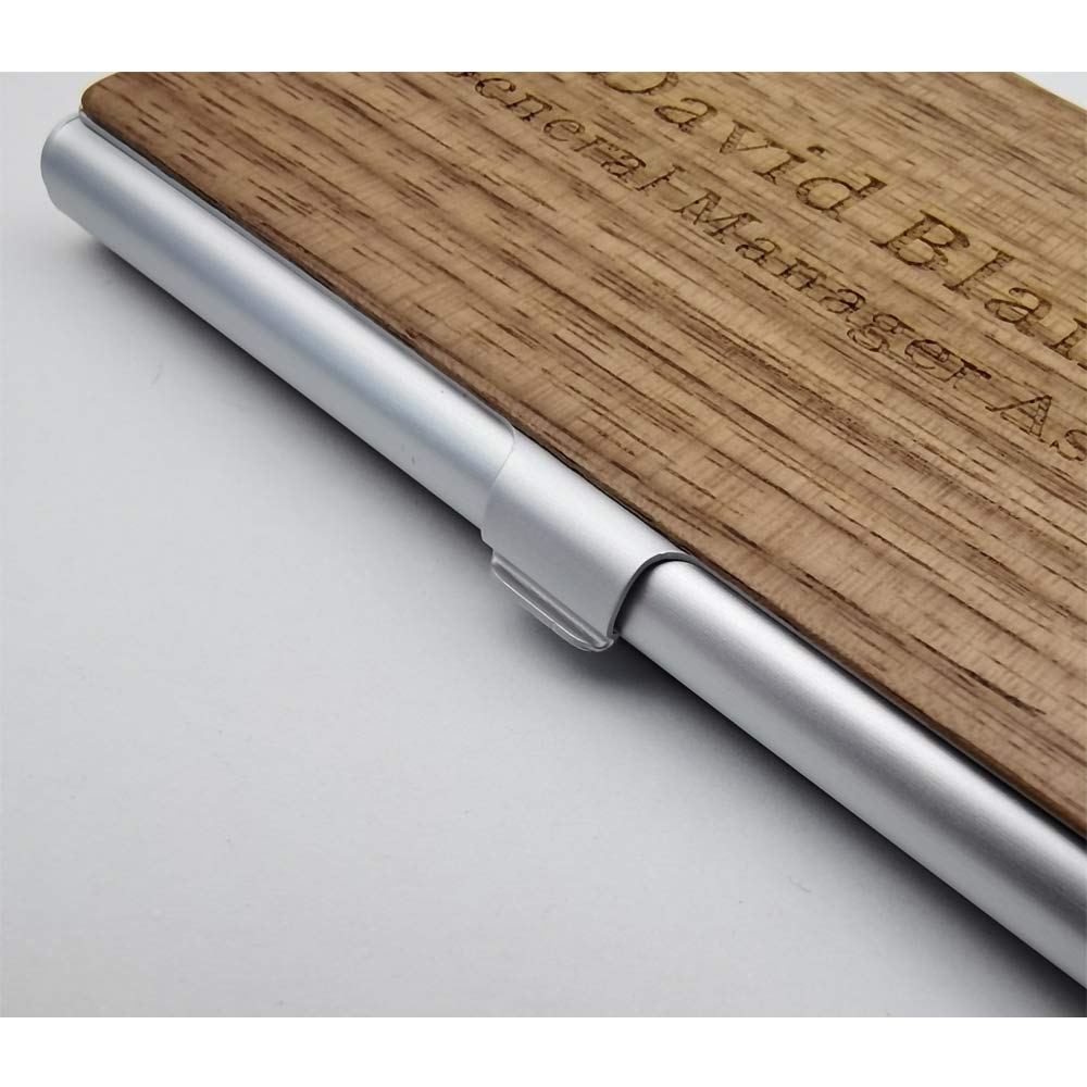 MOJIA Personalized Wood Business Card Case Holder, Custom Engraved Business Card Case for Man and