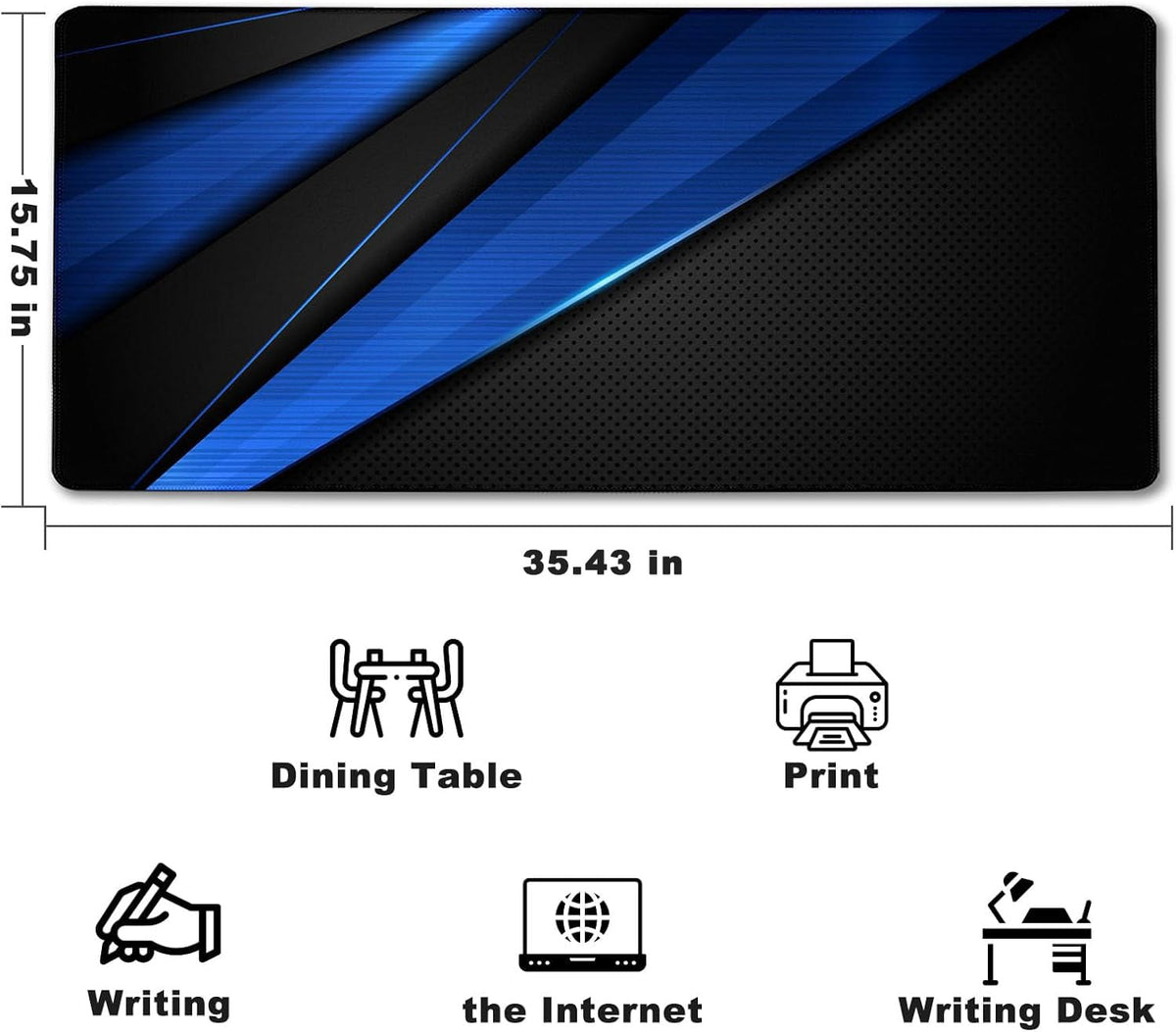 Desk Pad Large Gaming Mouse Pad Extended Keyboard Mouse Mat,Black Blue