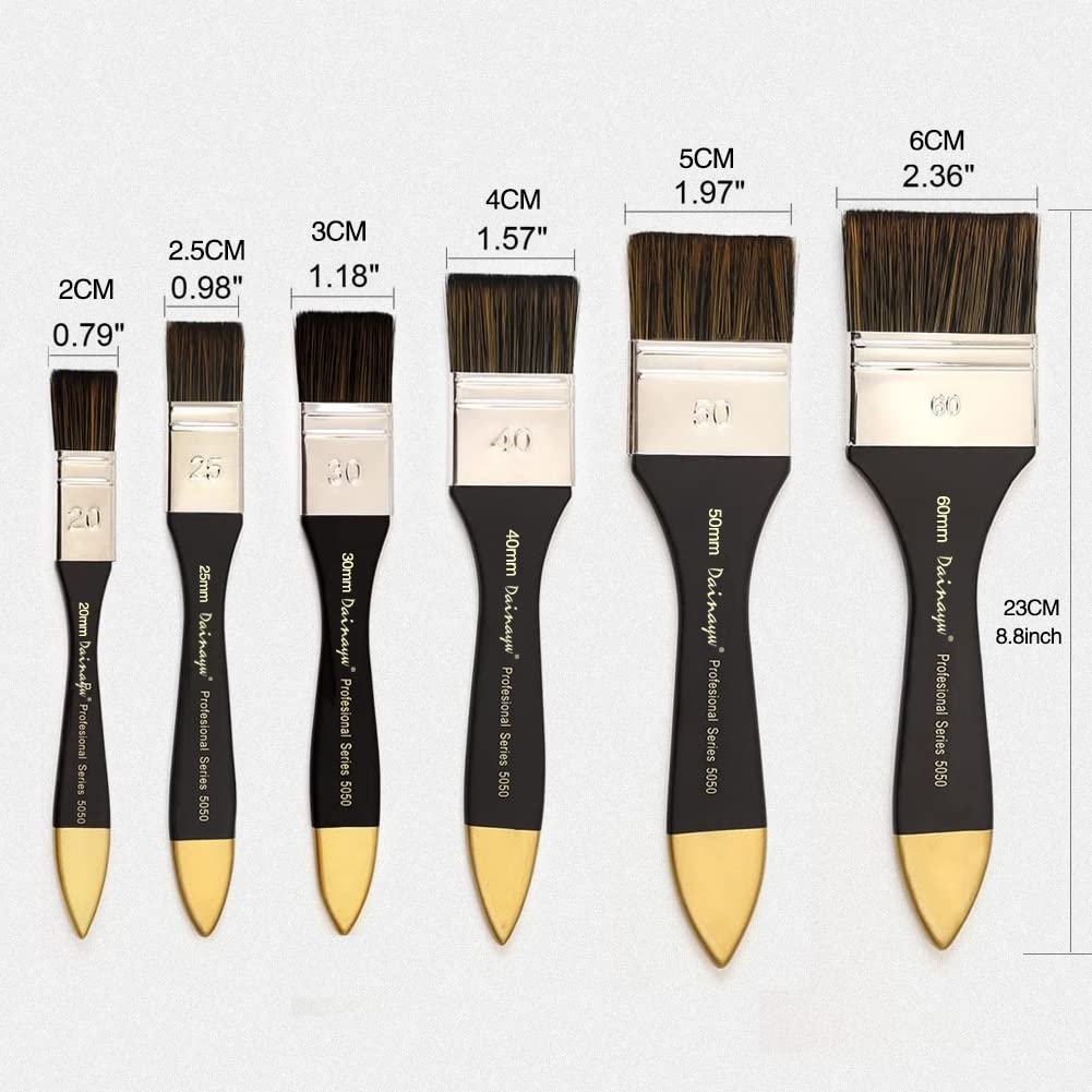 Dainayw Artist Flat Paint Brush-Large Wash Brushes Set for Gesso, Varnishes, Acrylic Painting