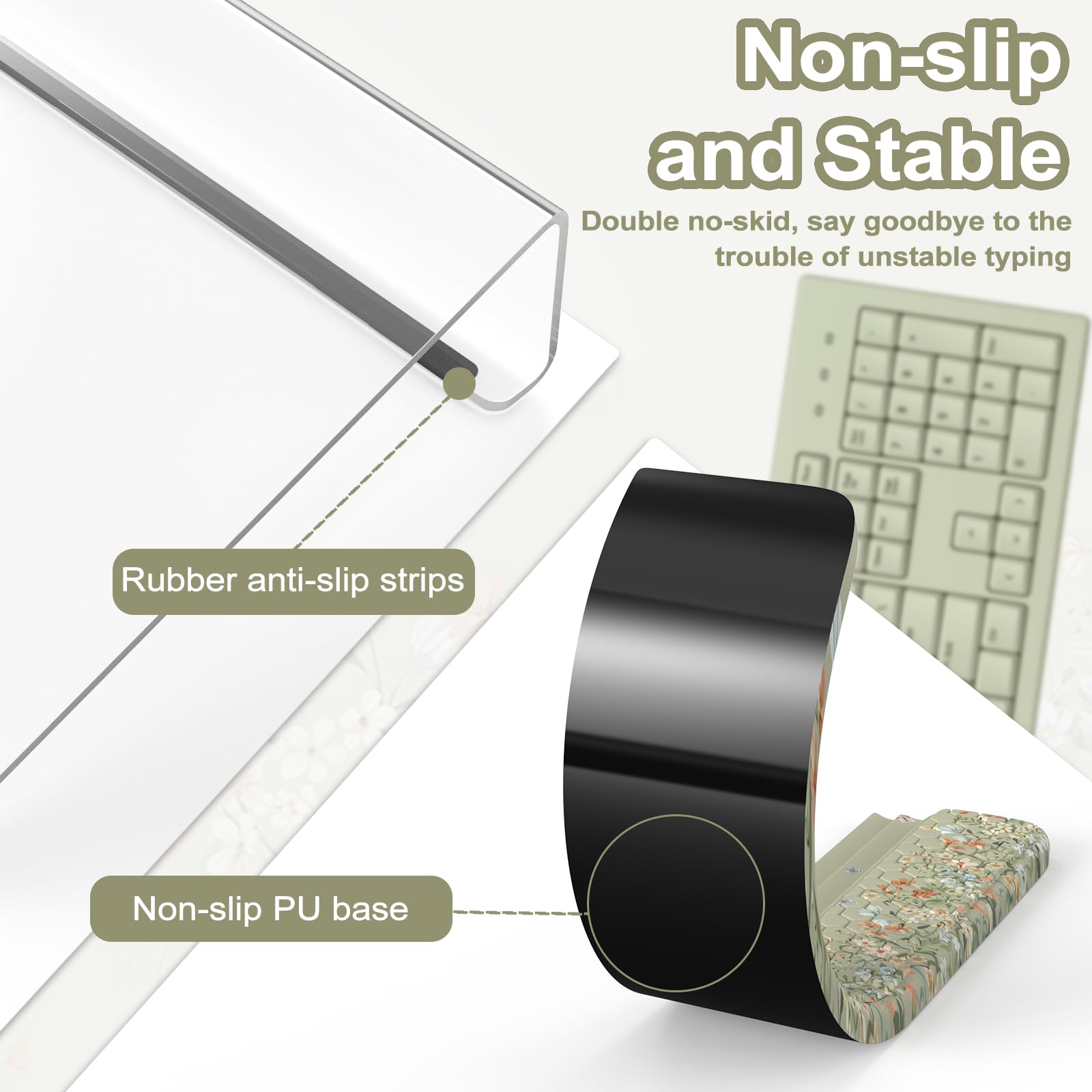 HAOCOO Computer Keyboard Stand, Wrist Rest with 3-Level Height Adjustment, Acrylic Keyboard Holder