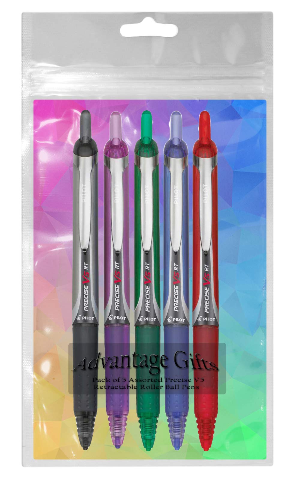 Precise V5 RT Retractable Rollerball Pens, 0.5mm, Multiple Colors, 5-Pack