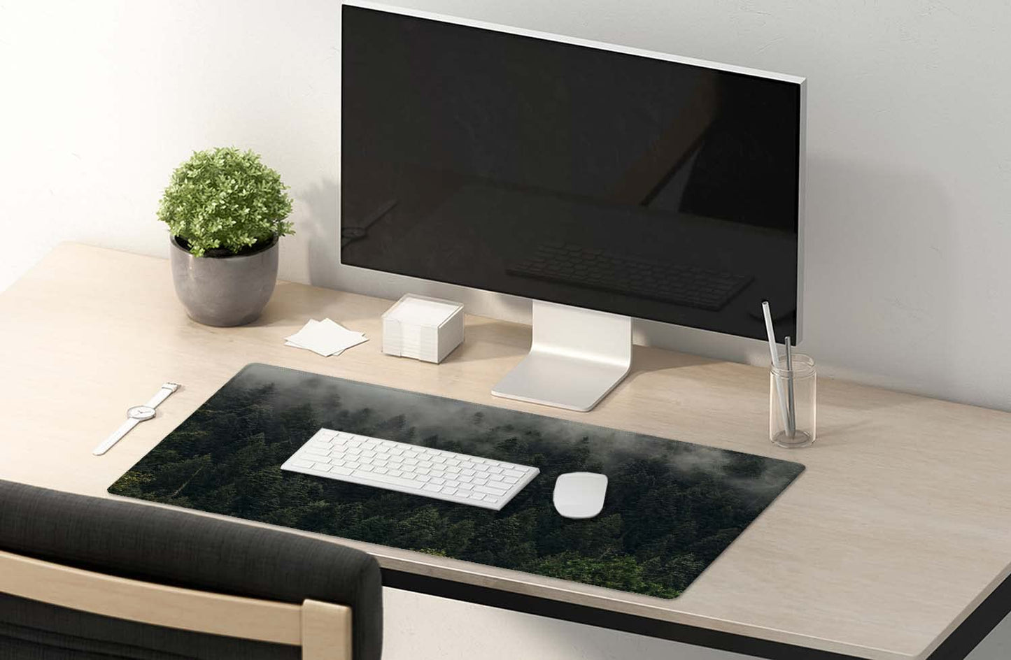 SSOIU Pine Trees Desk Pad, Extended Gaming Mouse Pad (35.5x15.7 in), Large Non-Slip Rubber Base