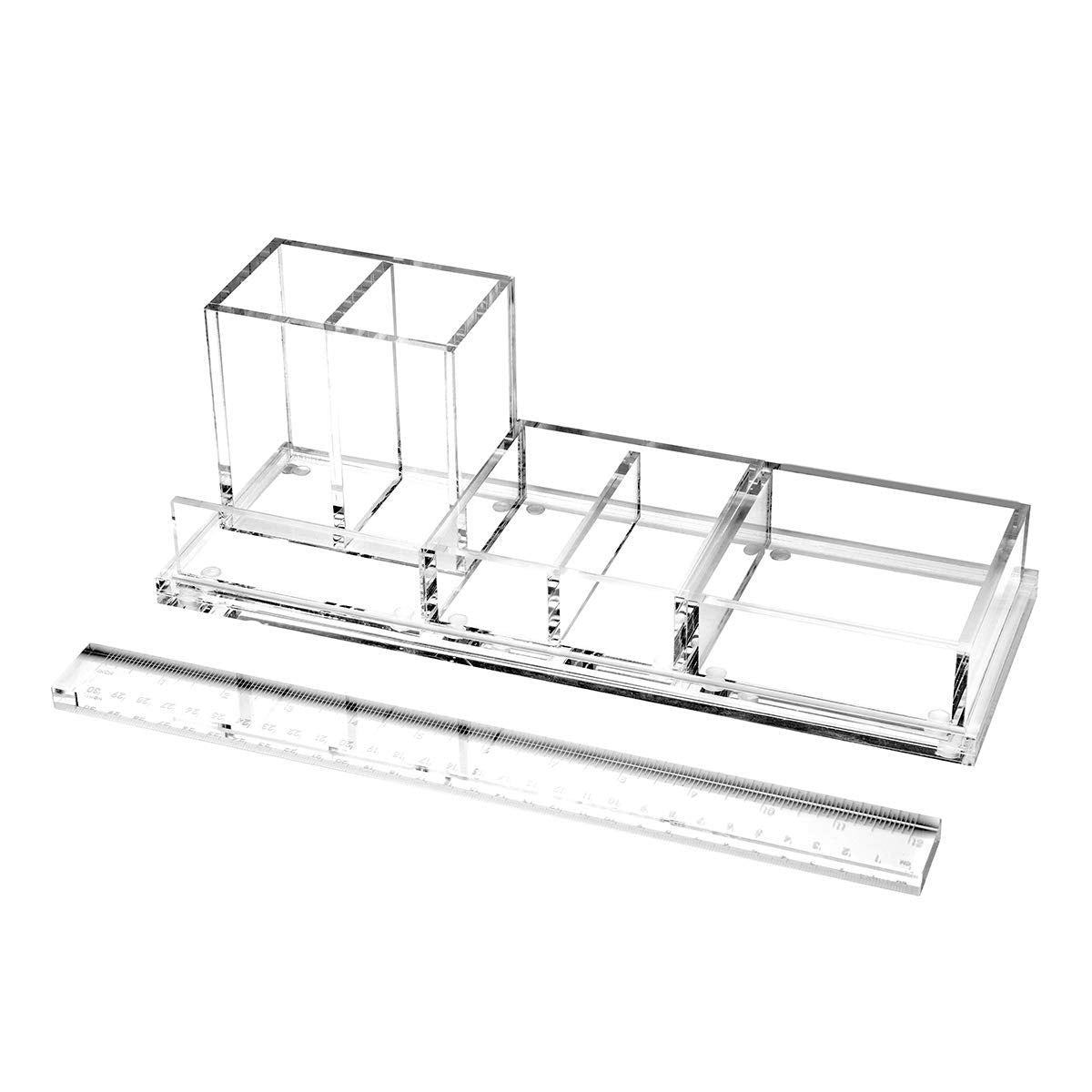 EXPUTRAN Clear Acrylic Desk Organizer 4-Piece Desk Kit + Free Complimentary Acrylic Ruler, Desktop