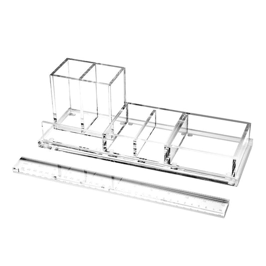 EXPUTRAN Clear Acrylic Desk Organizer 4-Piece Desk Kit + Free Complimentary Acrylic Ruler, Desktop