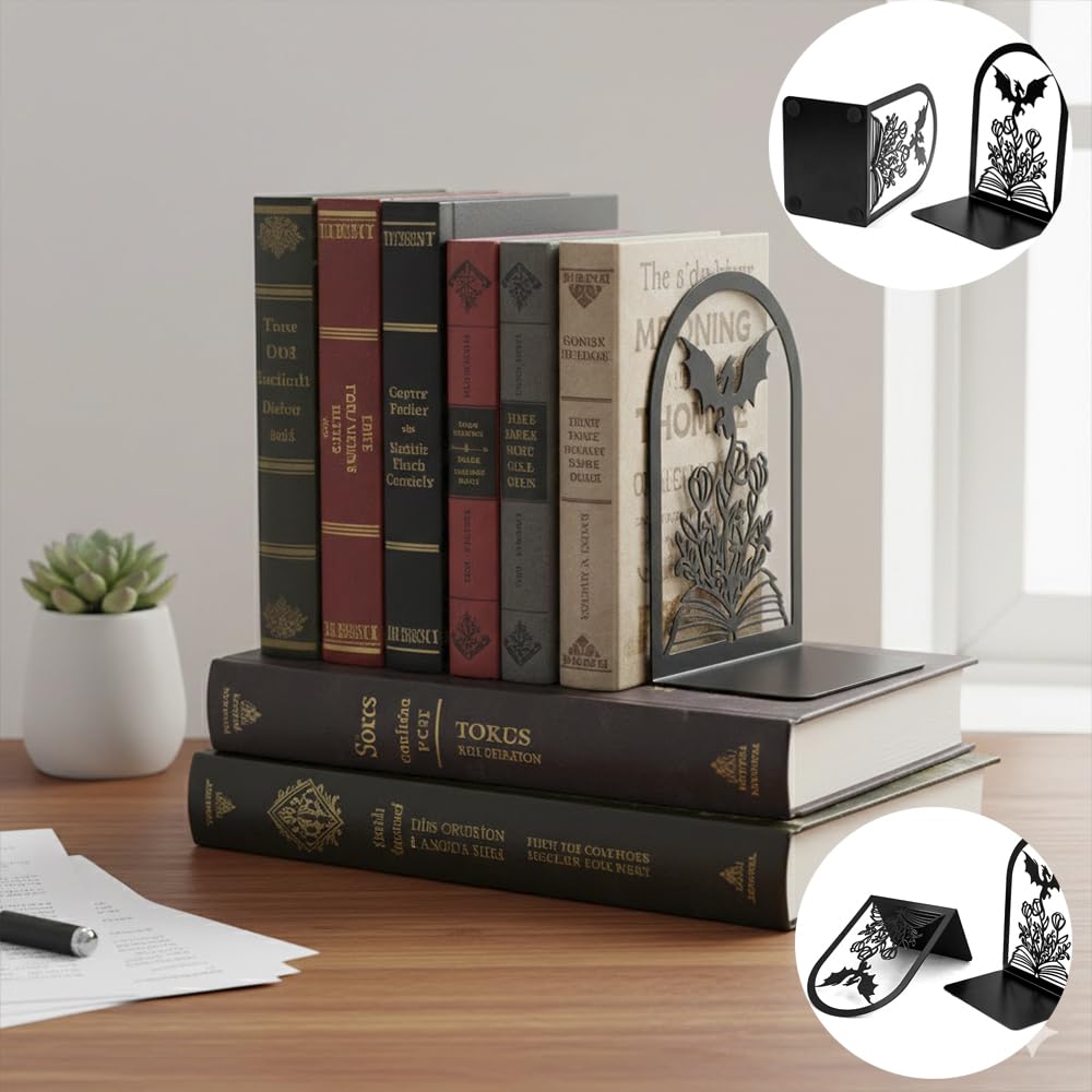 4 Pairs Dragon Book Ends, Heavy Duty Metal Bookends for Shelves