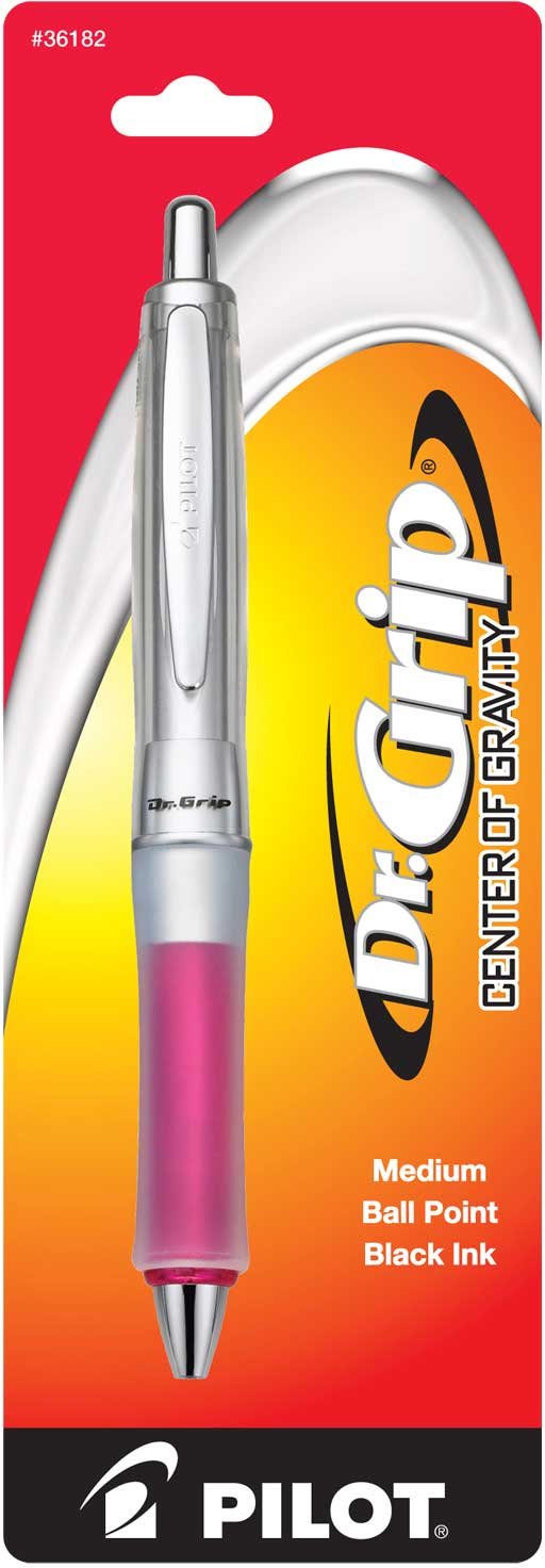 Pilot Dr. Grip Center of Gravity Retractable Ball Point Pen, Medium Point, Black Ink, Pack of 3