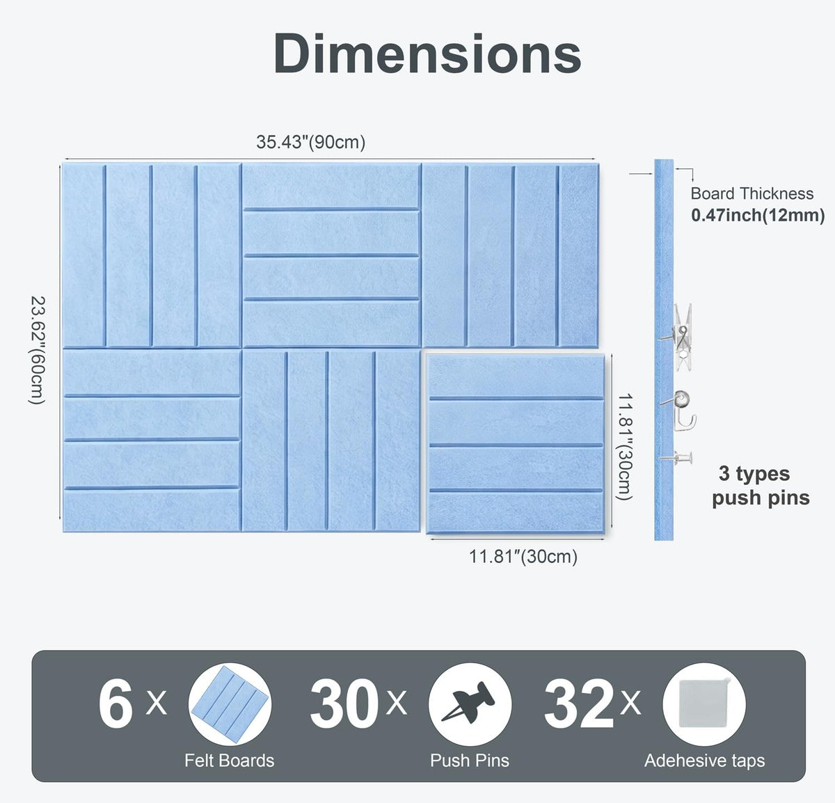 G Gamit 0.47" Thick Felt Wall Tiles 36"x24" Cork Board Alternative 6 Pack 11.81"x11.81"Felt