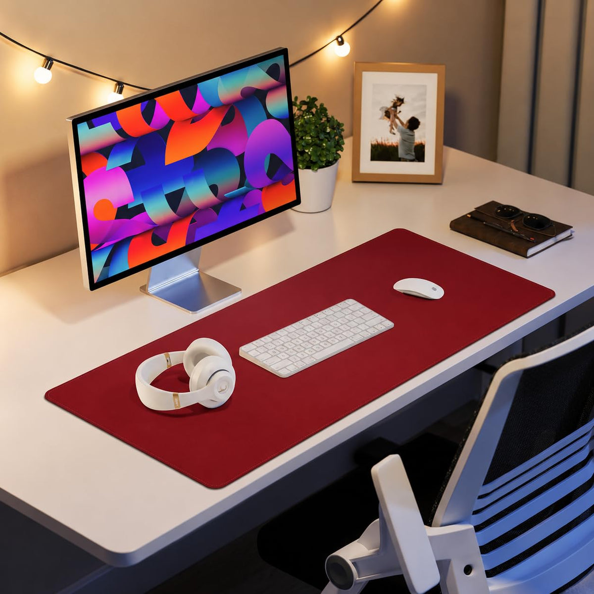 AFIING Large Desk Mat 55" x 24" - PU Leather Desk Pad Protector, Waterproof Non-Slip Extended Mouse