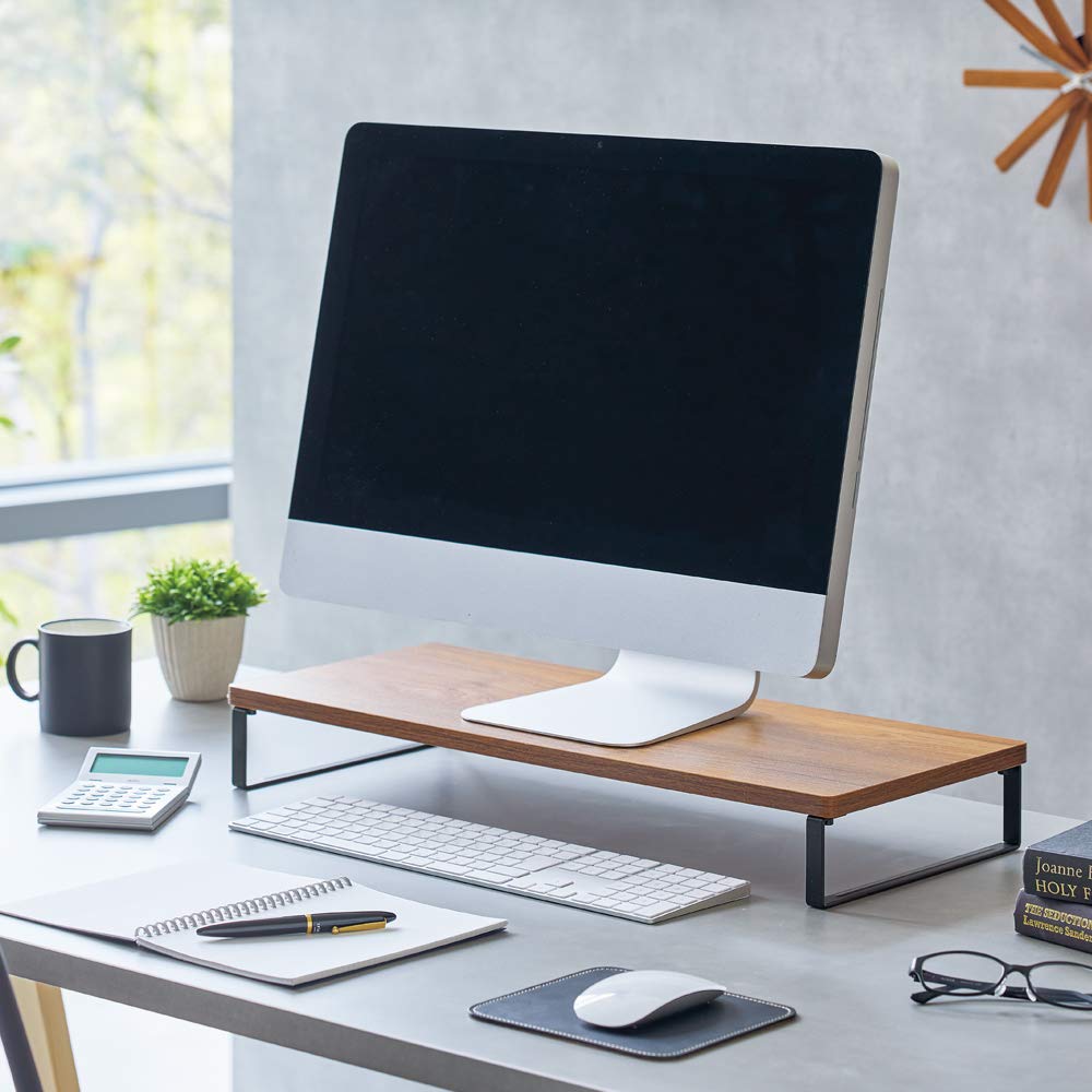 LIHIT LAB A8001-9 Computer Stand, Monitor Stand, Woodgrain Pattern, MDF Desktop Stand, Standard