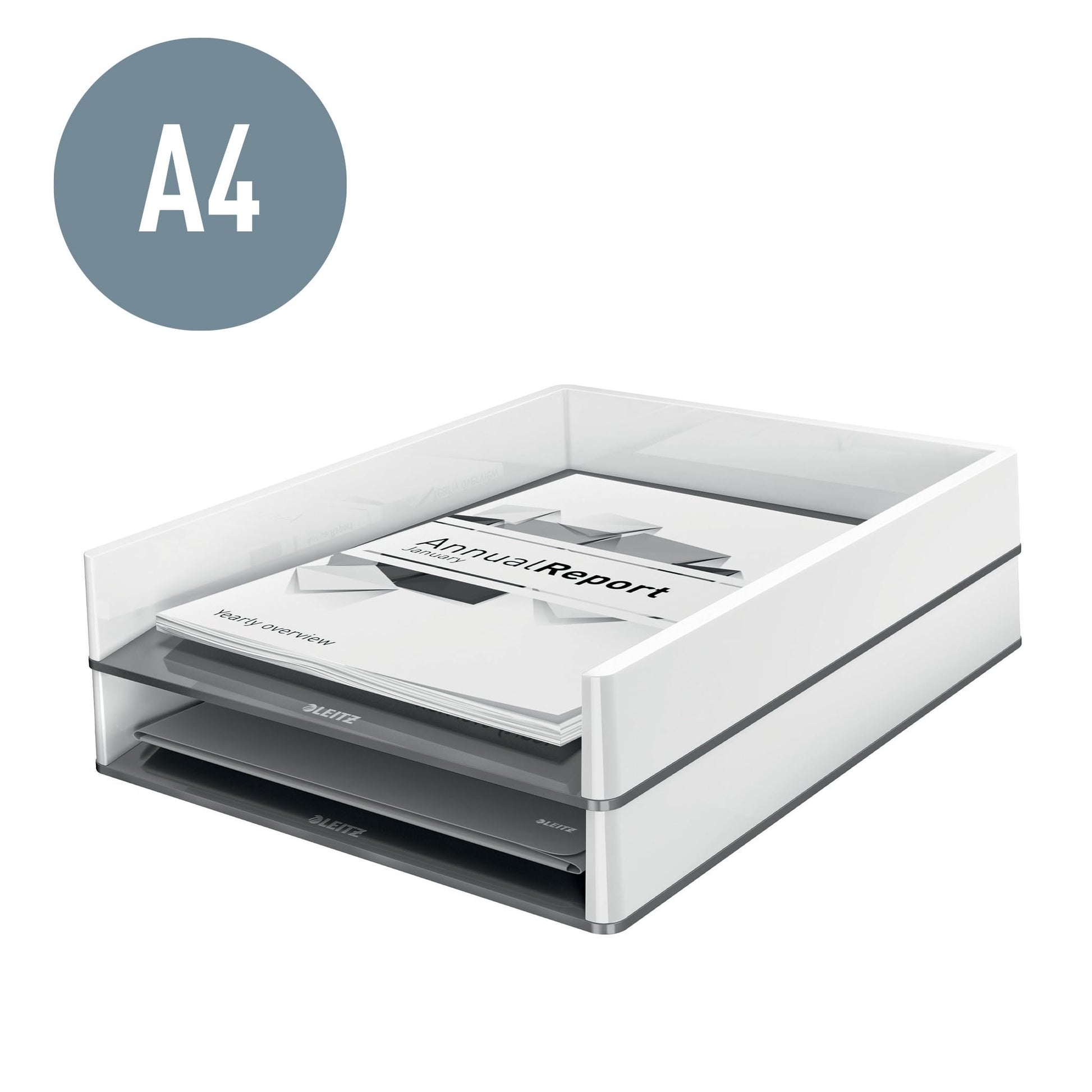 Leitz A4 Letter Tray, White/Grey, WOW Range, 53611001