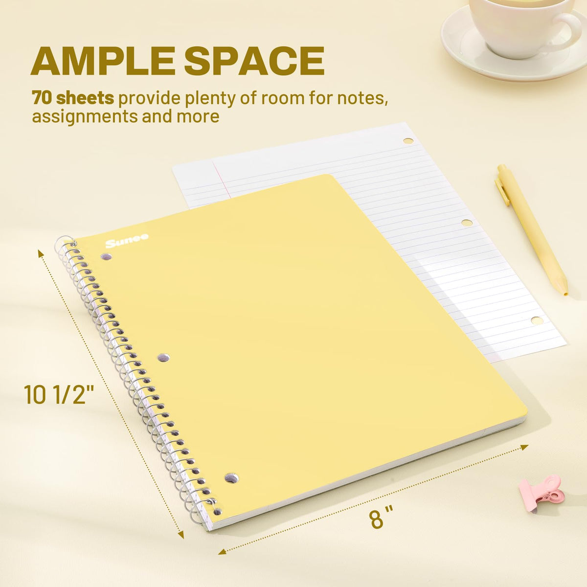 SUNEE Spiral Notebooks, 24 Pack, 1-Subject, College Ruled Paper, 8" x 10-1/2", 70 Sheets per