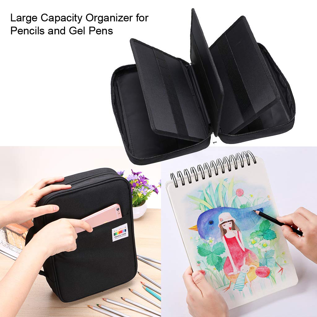 BTSKY Colored Pencil Case 220 Slots Pen Pencil Bag Organizer with Handy Wrap Portable- Multilayer