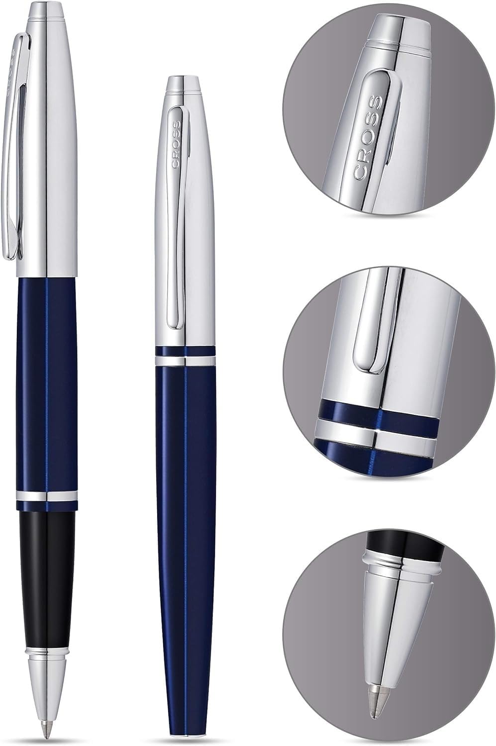 Cross Calais Rollerball Pen, Chrome & Blue Lacquer, Medium Point, Black Ink