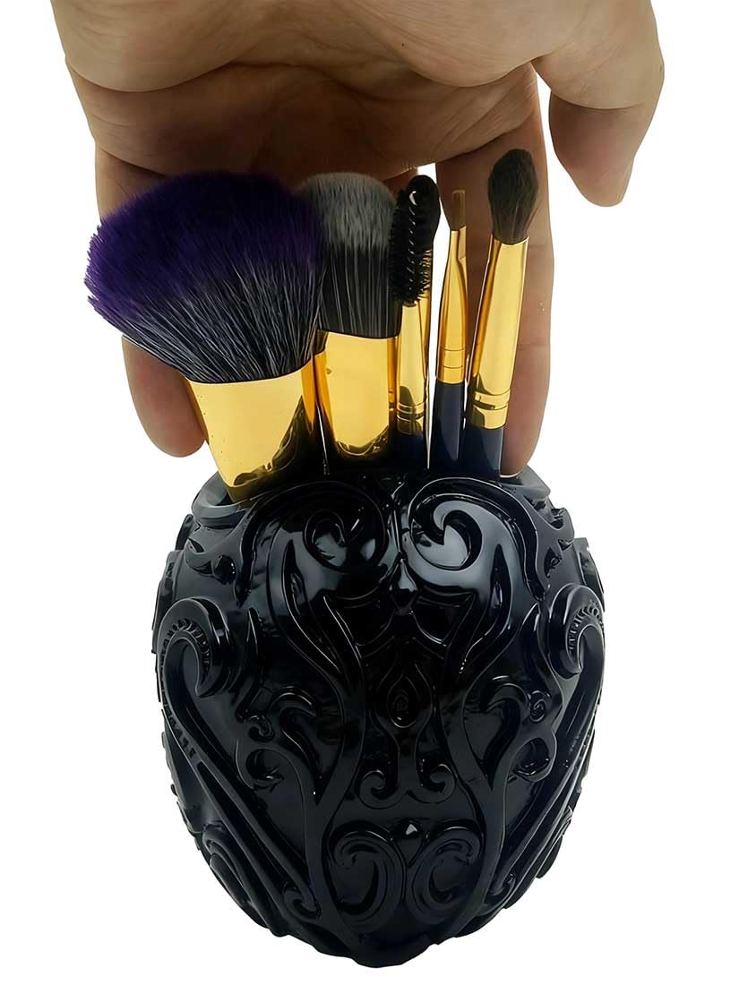 CUZOKOLA Goth Accessories Black Skull Decor for Pen Holder with Strong Resin,Skull Makeup Brush