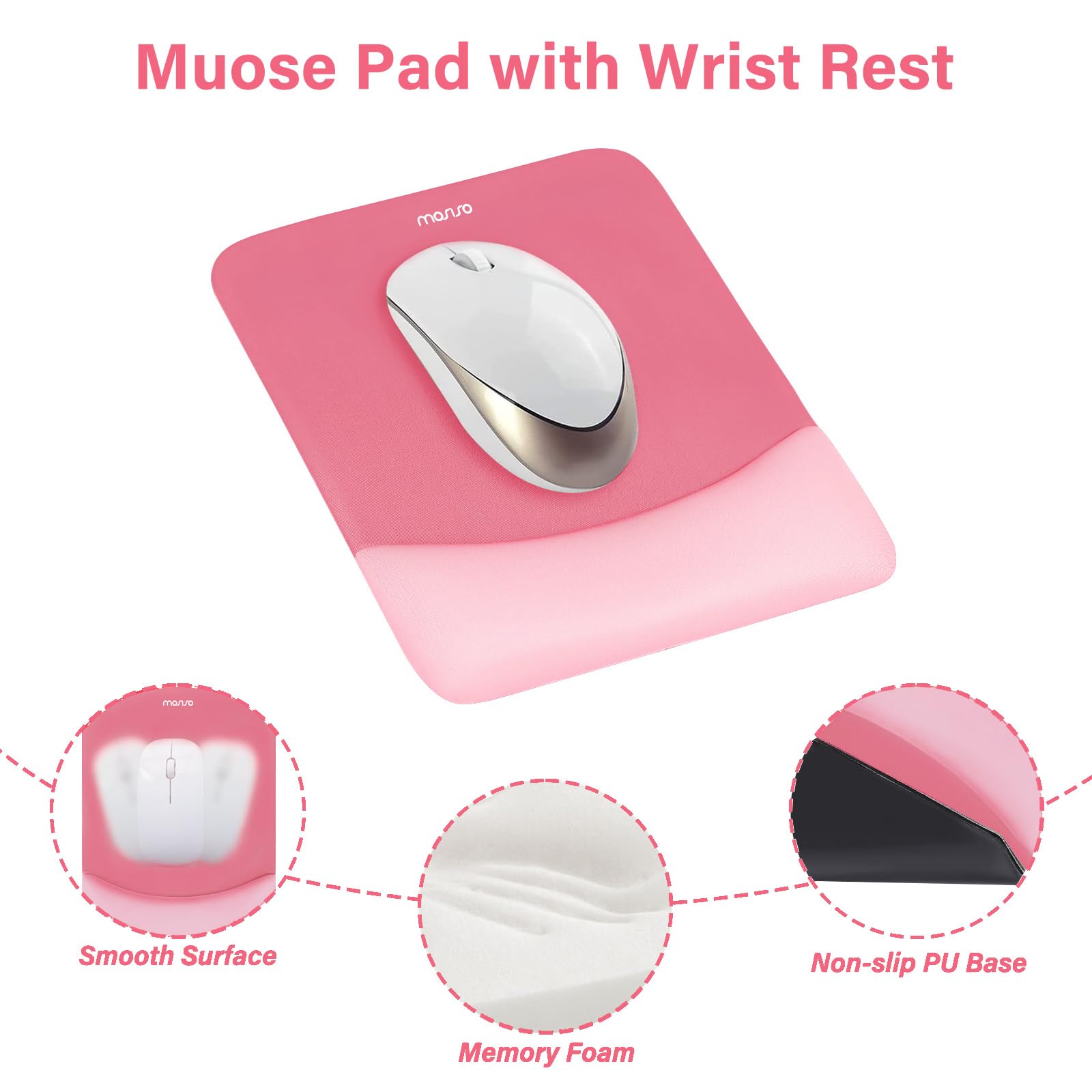 MOSISO Wrist Rest Support Mouse Pad & Keyboard Set, Melon Pink