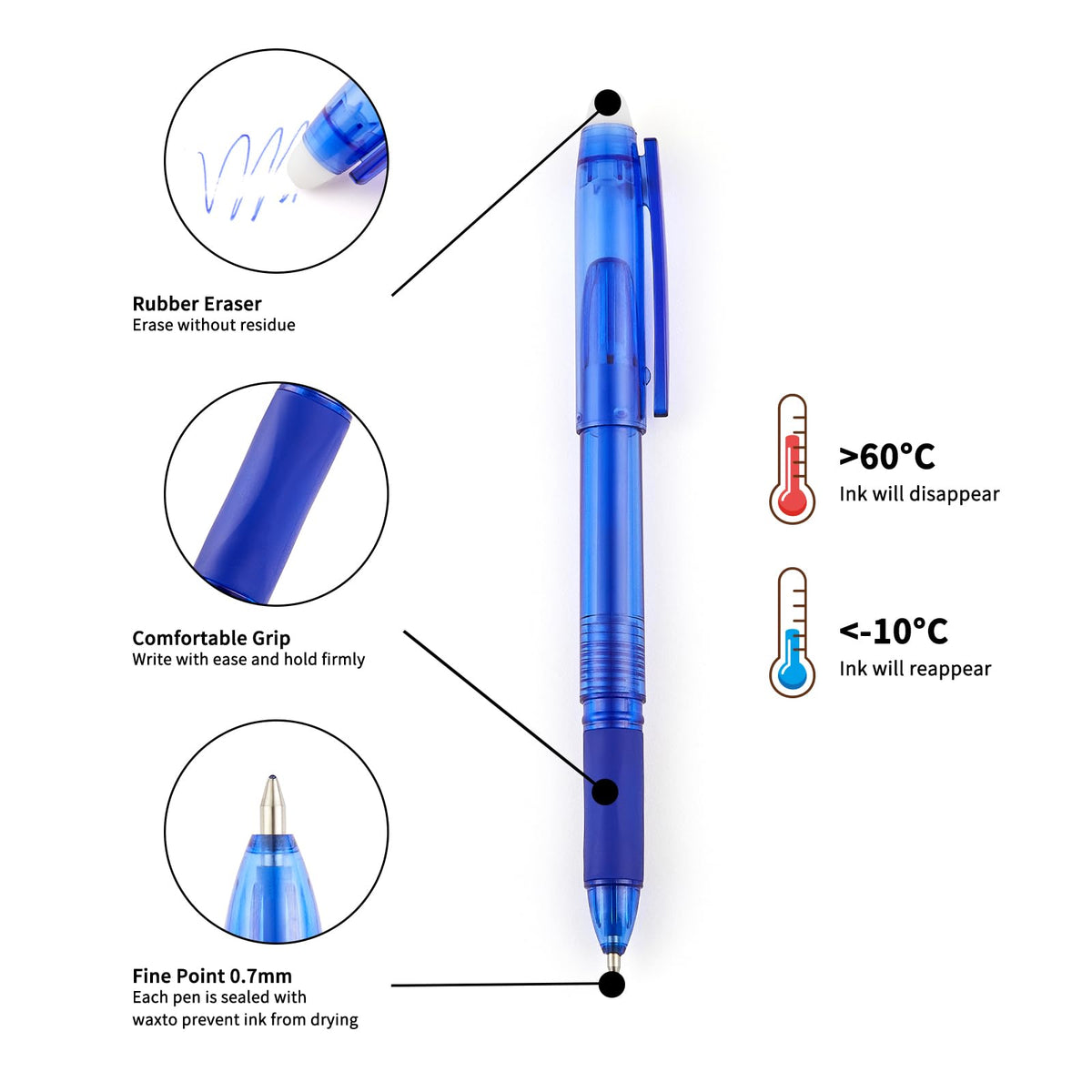 Volcanics Erasable Gel Pens, 0.7mm Medium Point, 6 Colors, 36 Pack