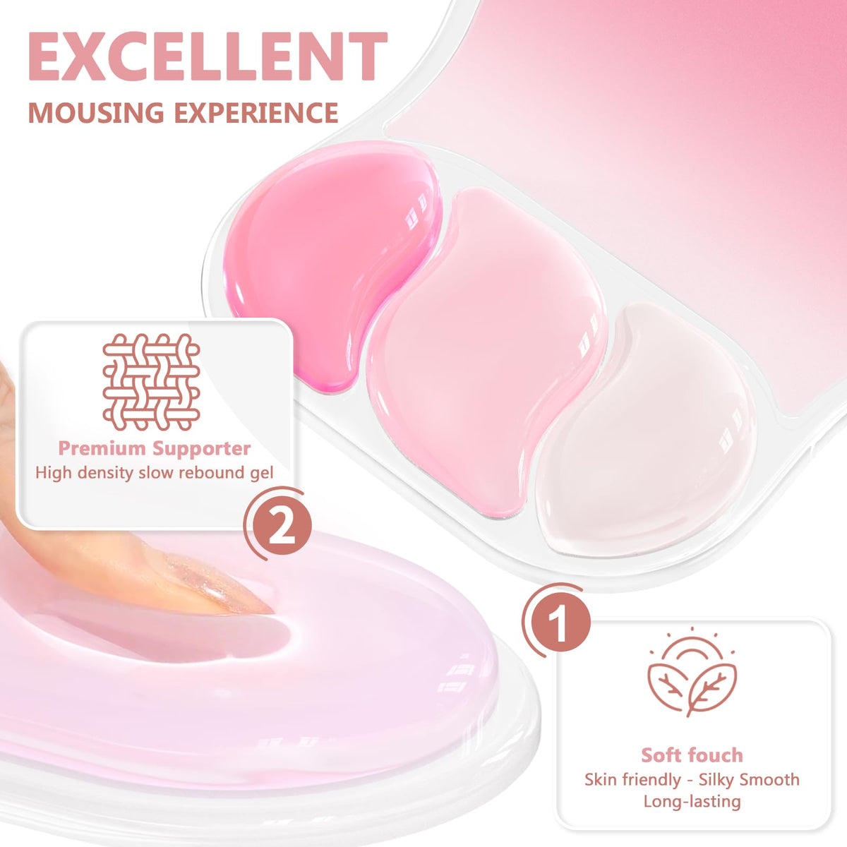 AKIT Ergonomic Mouse Pad and Keyboard Wrist Rest Set,Gel Mousepad,Rose Pink