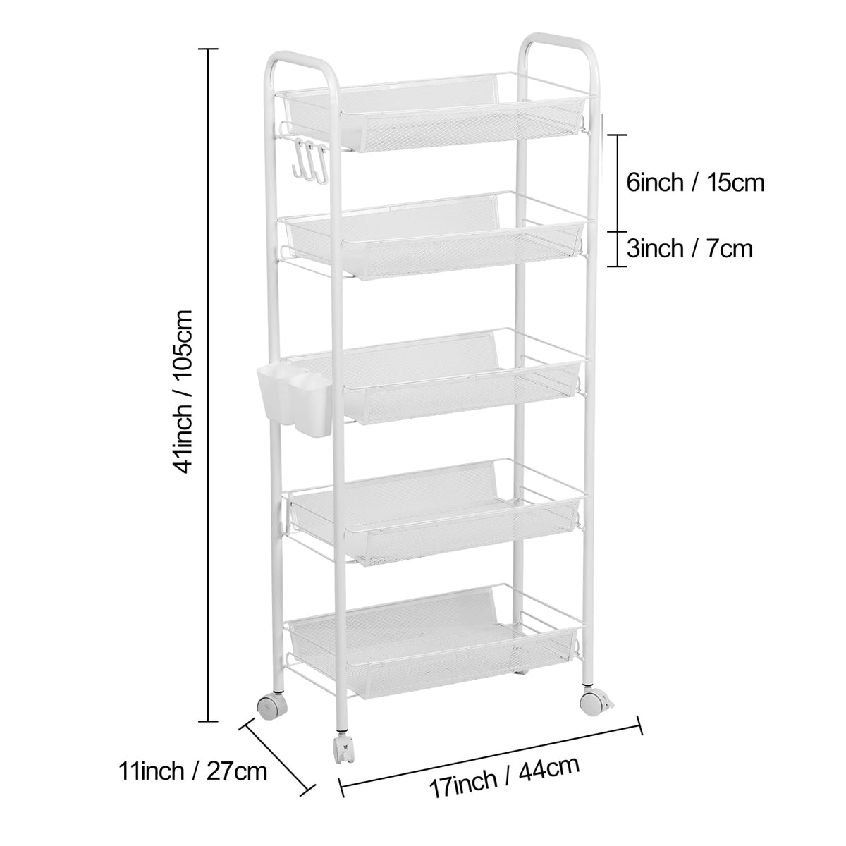sxvbdway Fruit Vegetable Basket Storage Cart 5 Tier Stackable Metal Mesh Storage Basket with 360