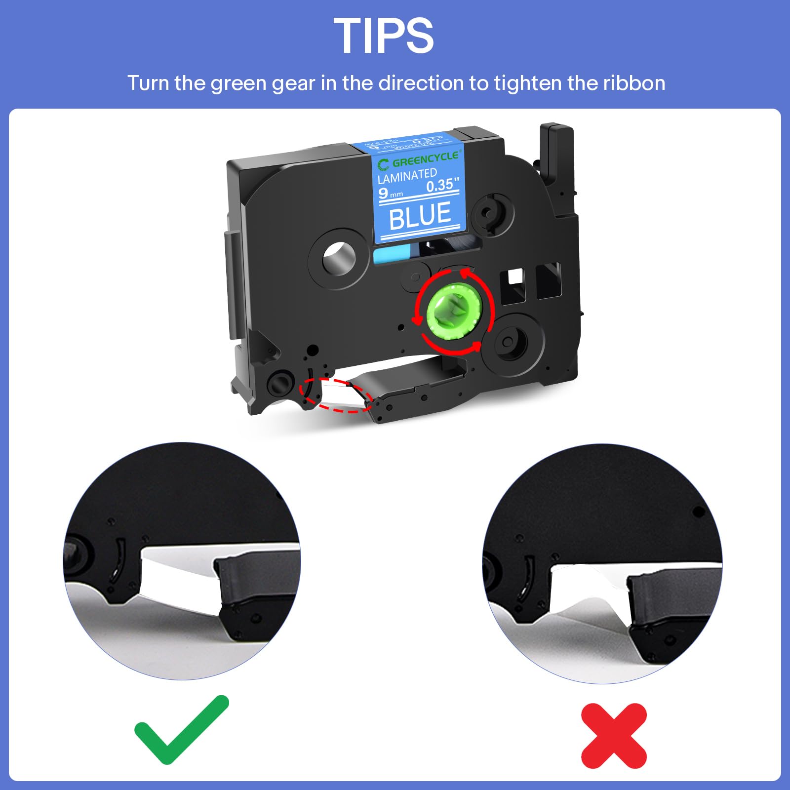 GREENCYCLE Compatible for Brother P-Touch Label Tape TZe-525 9mm 0.35" Laminated Blue TZe525 TZ-525