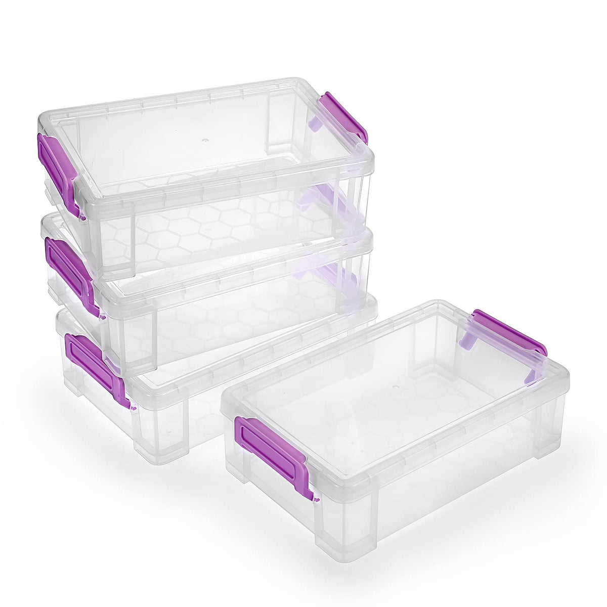 BTSKY 4 Pack Extra Large Plastic Pencil Box Stackable, Translucent, Purple