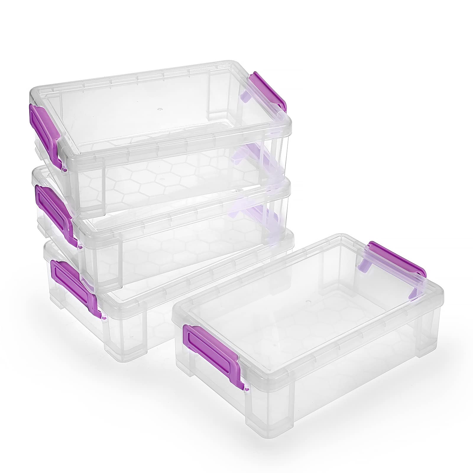 BTSKY 4 Pack Extra Large Plastic Pencil Box Stackable, Translucent, Purple