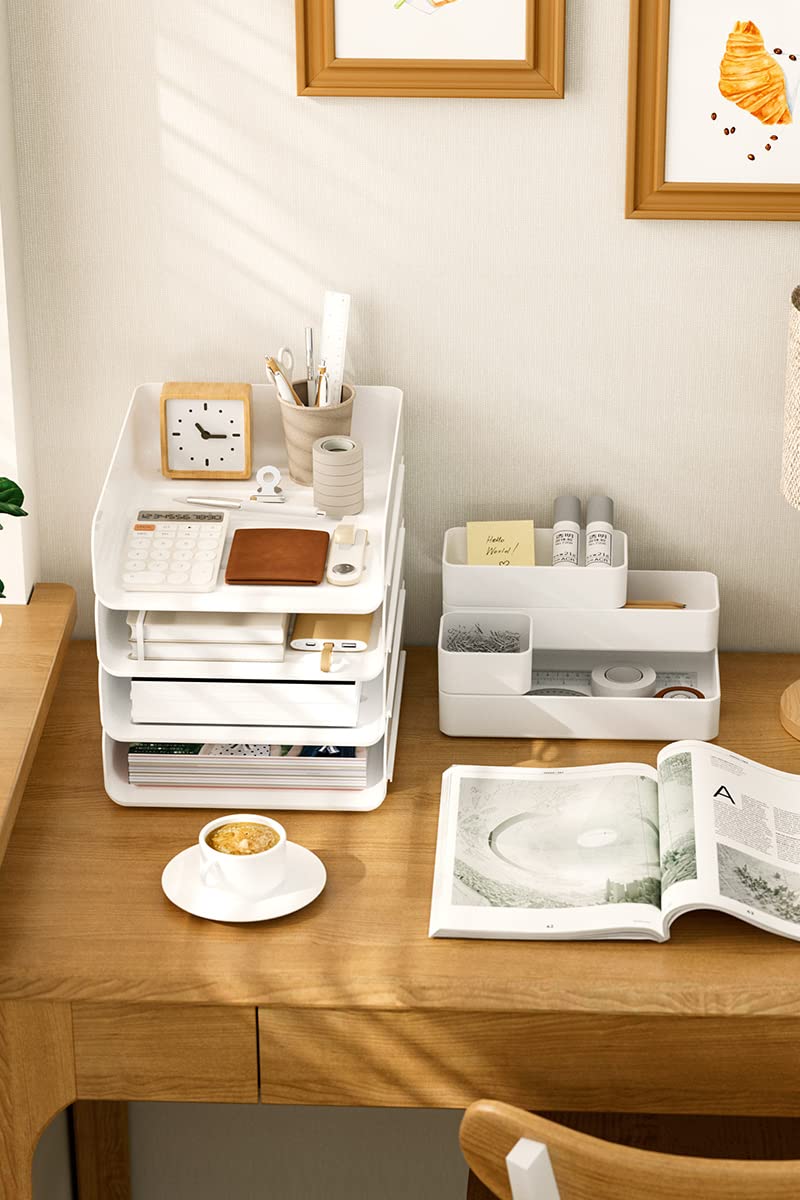 (4pcs Pack) HKeeper Stackable Paper Trays,Letter Tray Organizer,Office Desktop Organizer,A4 Paper