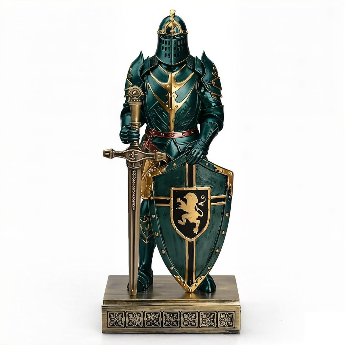 HDMbigmi King's Guard Knight Pen Holder Statue with Shield for Desk Green