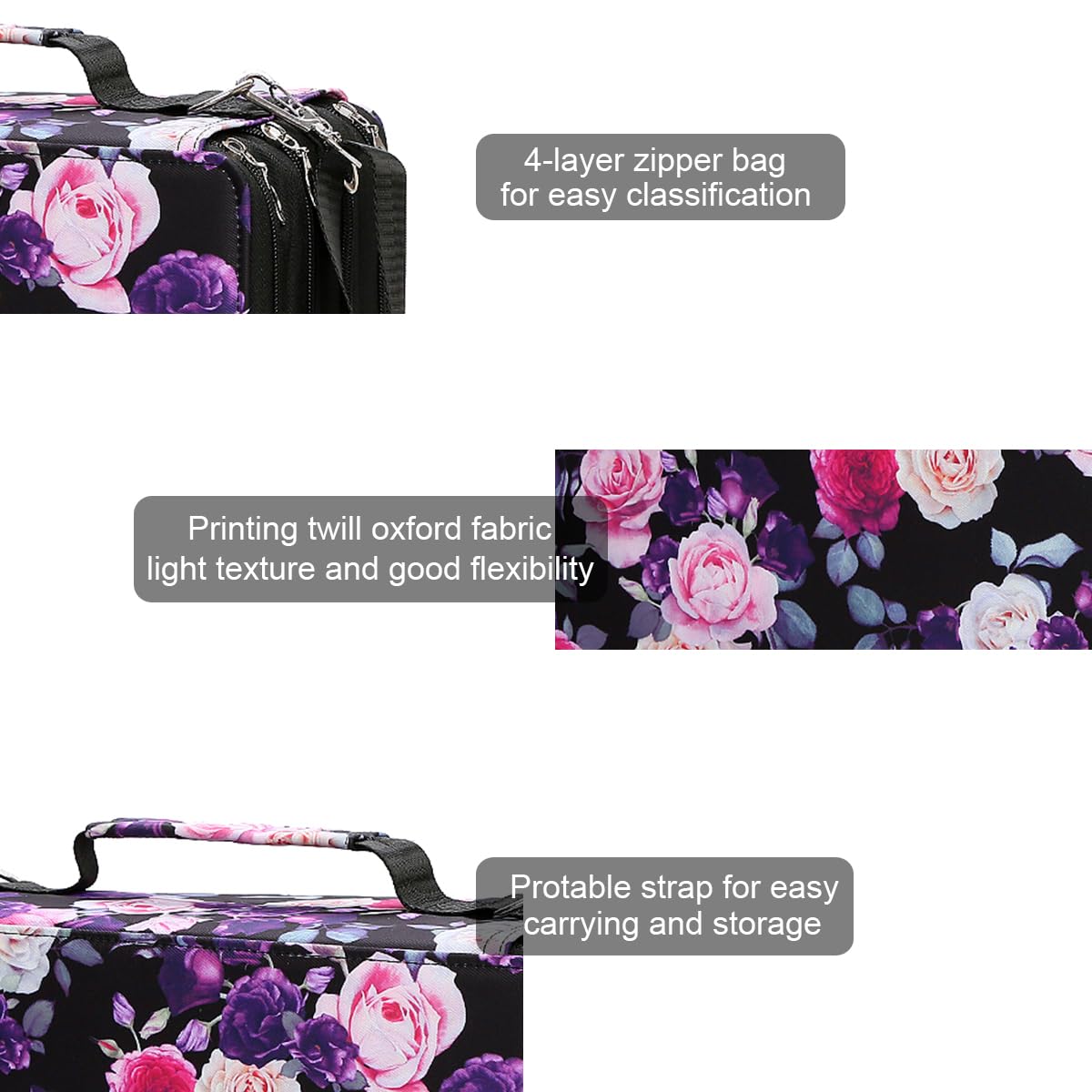 Lbxgap Marker Pen Organizer Case 224 Slots w/Handle & Shoulder Strap