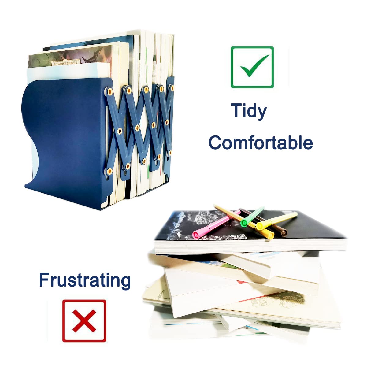Metal Bookends for Heavy Books, Sturdy Book Stopper to Hold Books Heavy Duty, Adjustable Book Ends